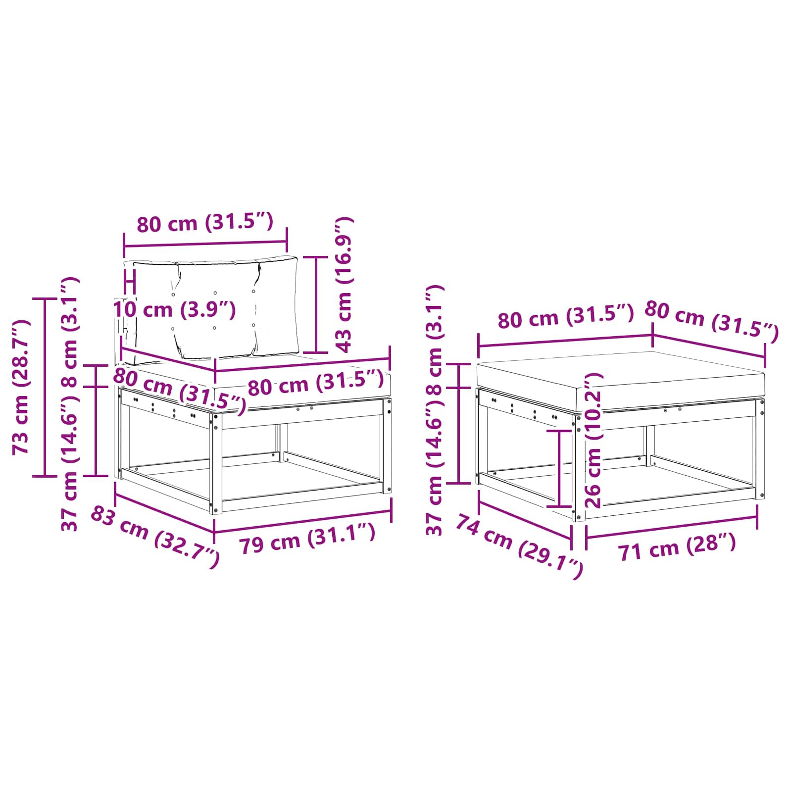Set vanjskih sofa s jastukom 4 pcs Bijela i bež Poliester