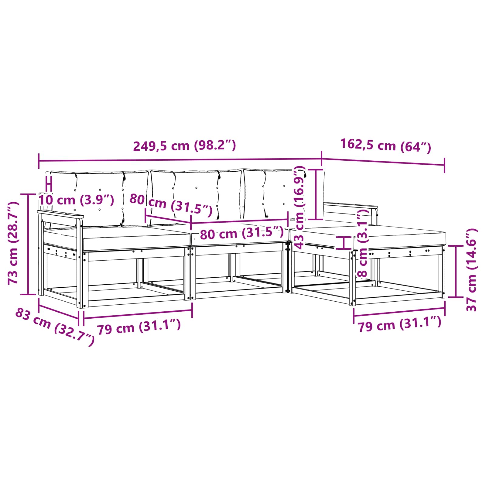 Set vanjskih sofa s jastukom 4 pcs Bijela i antracit Poliester
