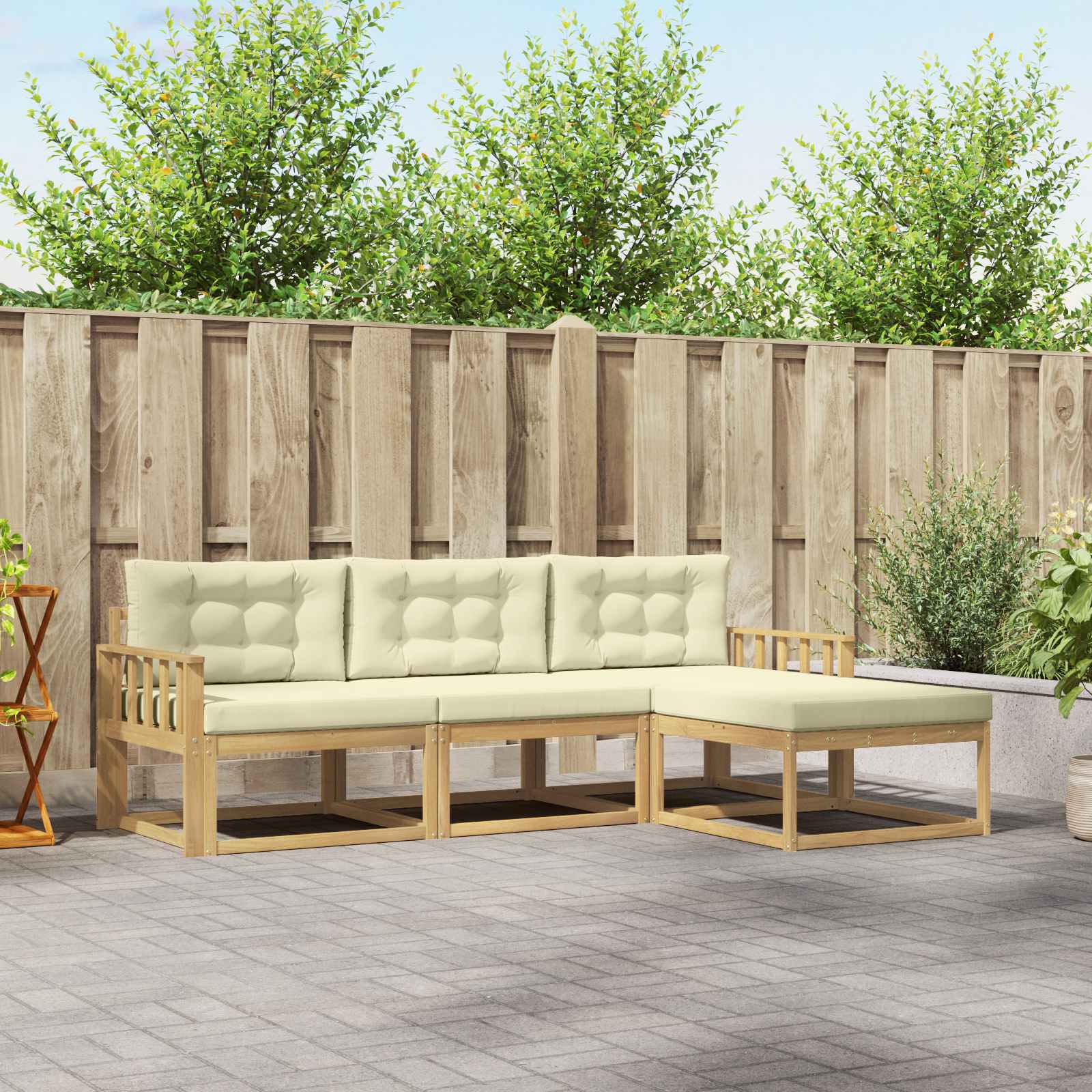 Set vanjskih sofa s jastukom 4 pcs Bijela i krem Poliester