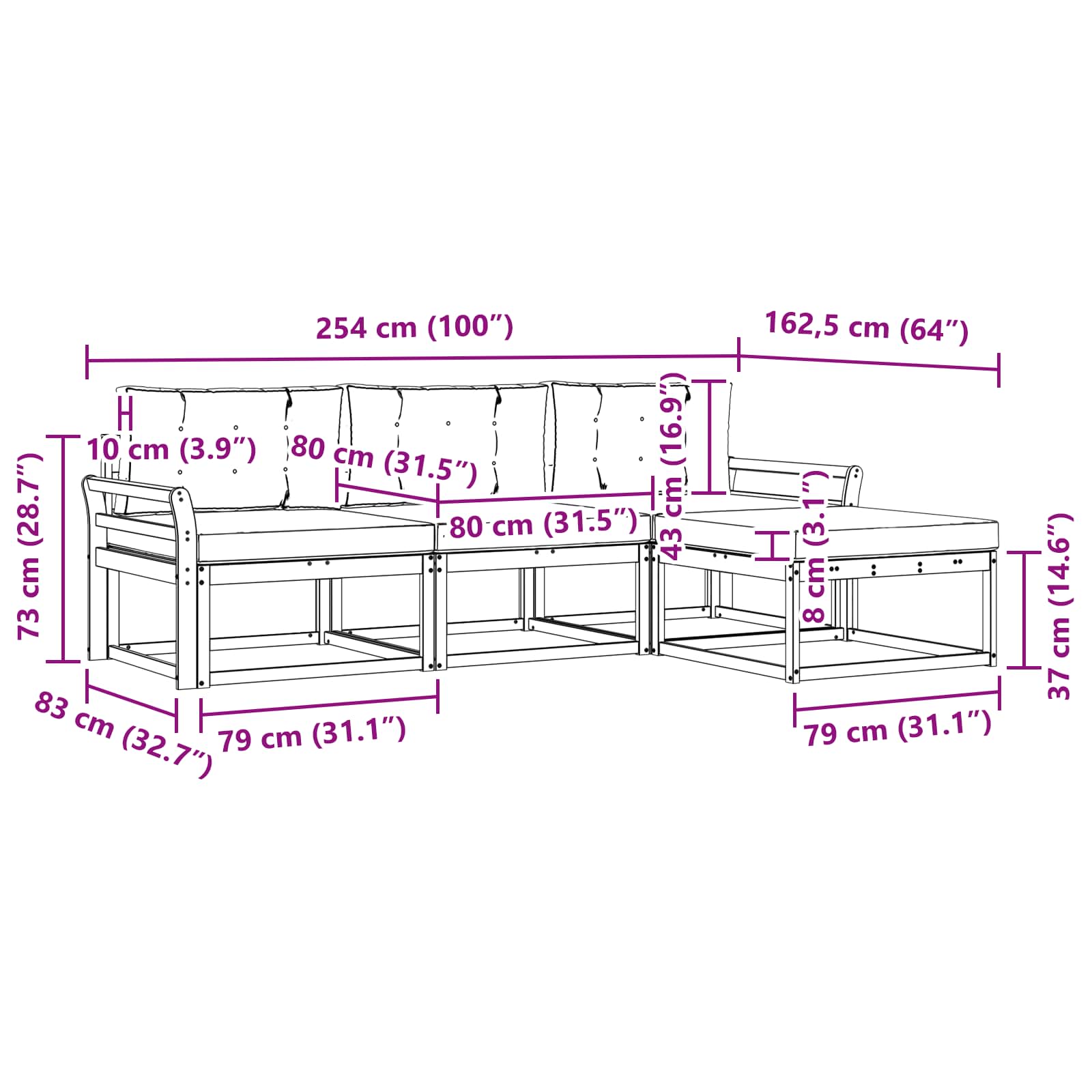 Set vanjskih sofa s jastukom 4 pcs Bijela i bež Poliester
