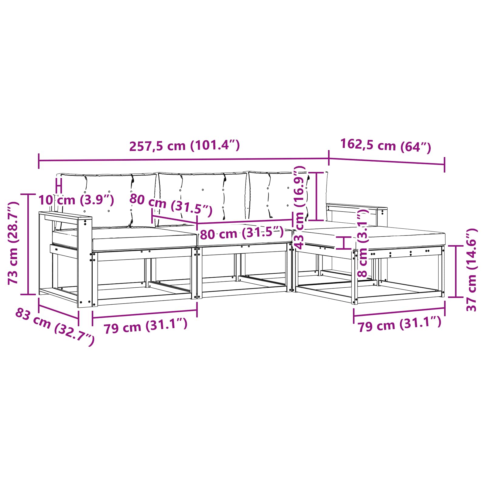 Set vanjskih sofa s jastukom 4 pcs Bijela i bež Poliester