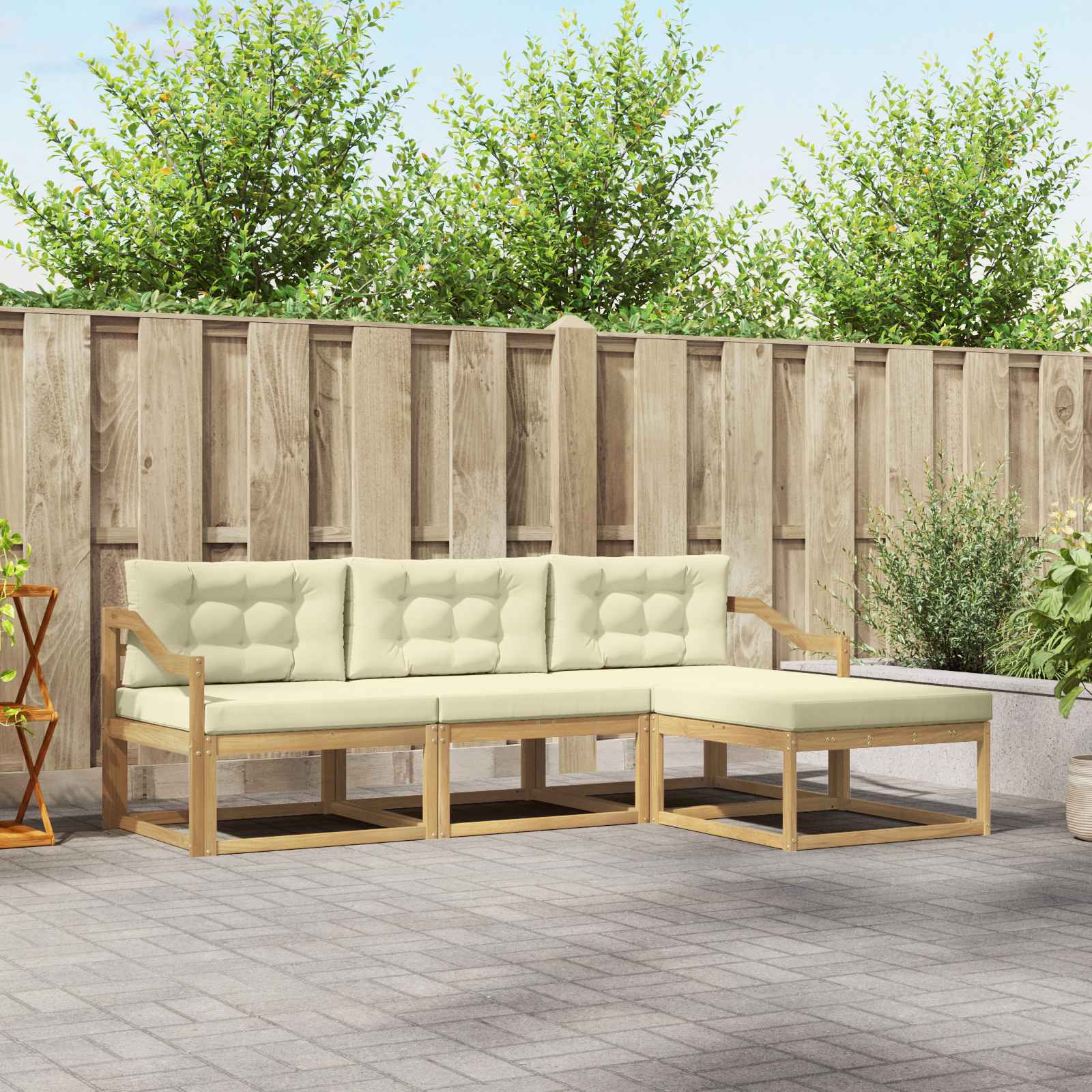 Set vanjskih sofa s jastukom 4 pcs Bijela i krem Poliester