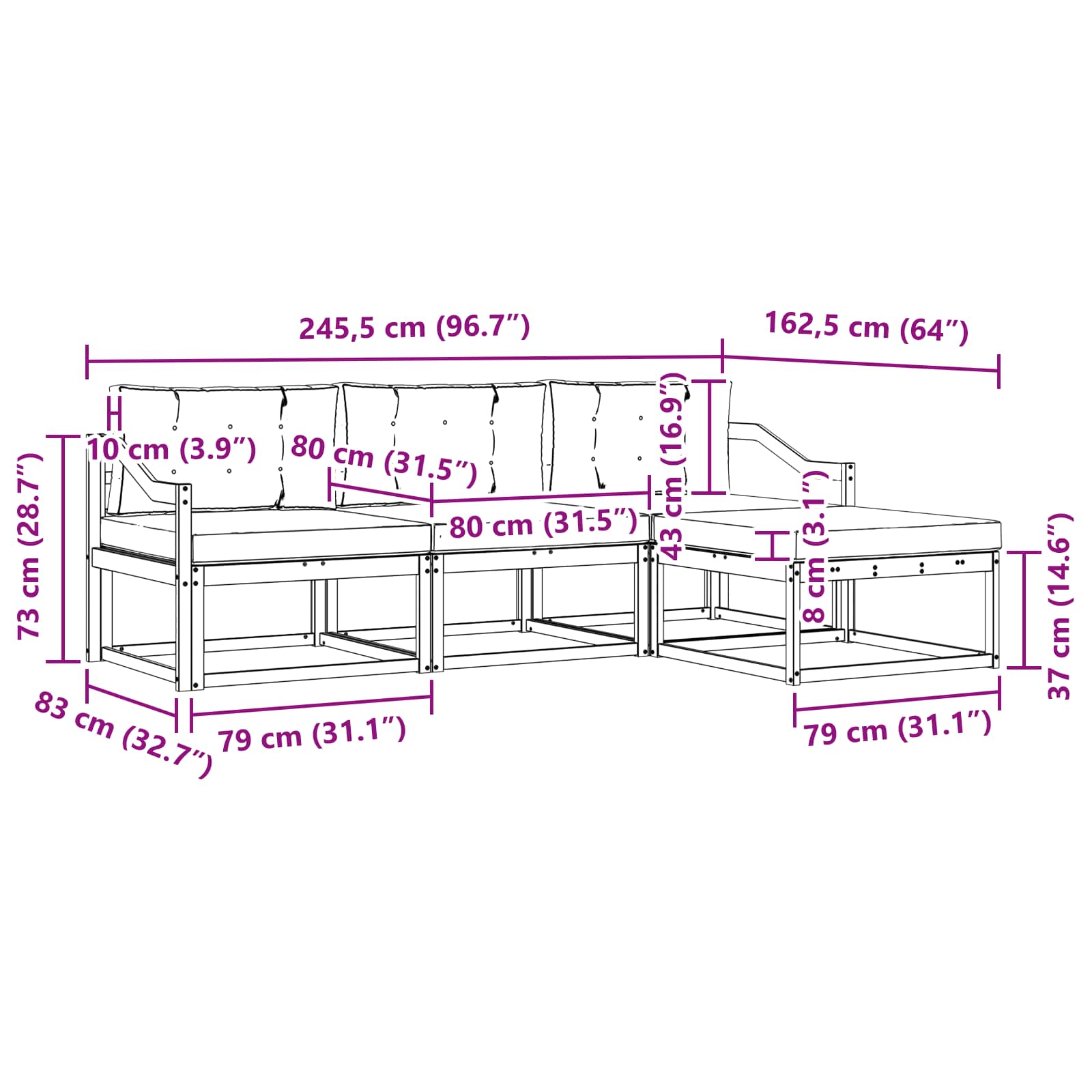 Set vanjskih sofa 4 pcs Bijela i svjetlosiva Poliester