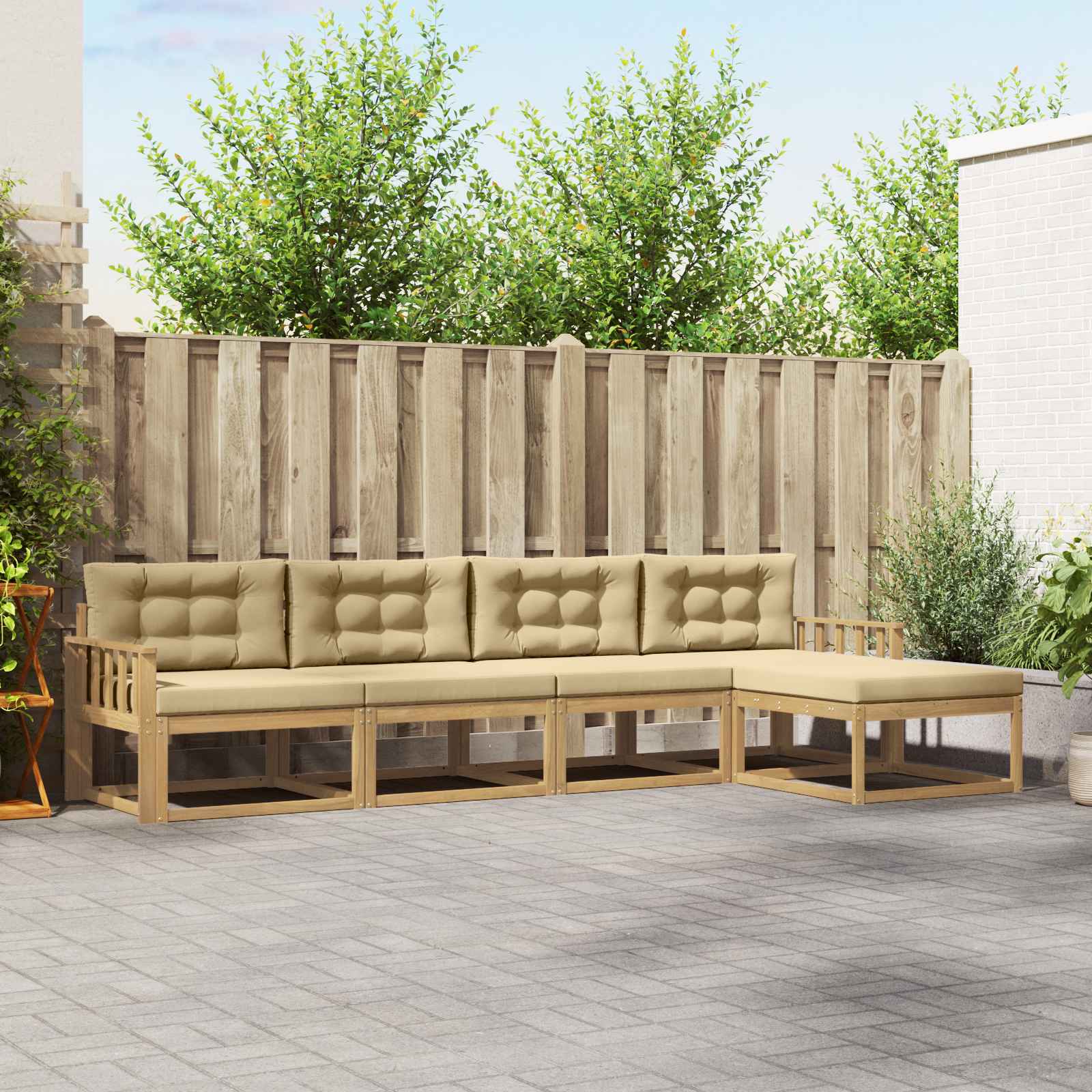 Set vanjskih sofa s jastukom 4 pcs Bijela i bež Poliester