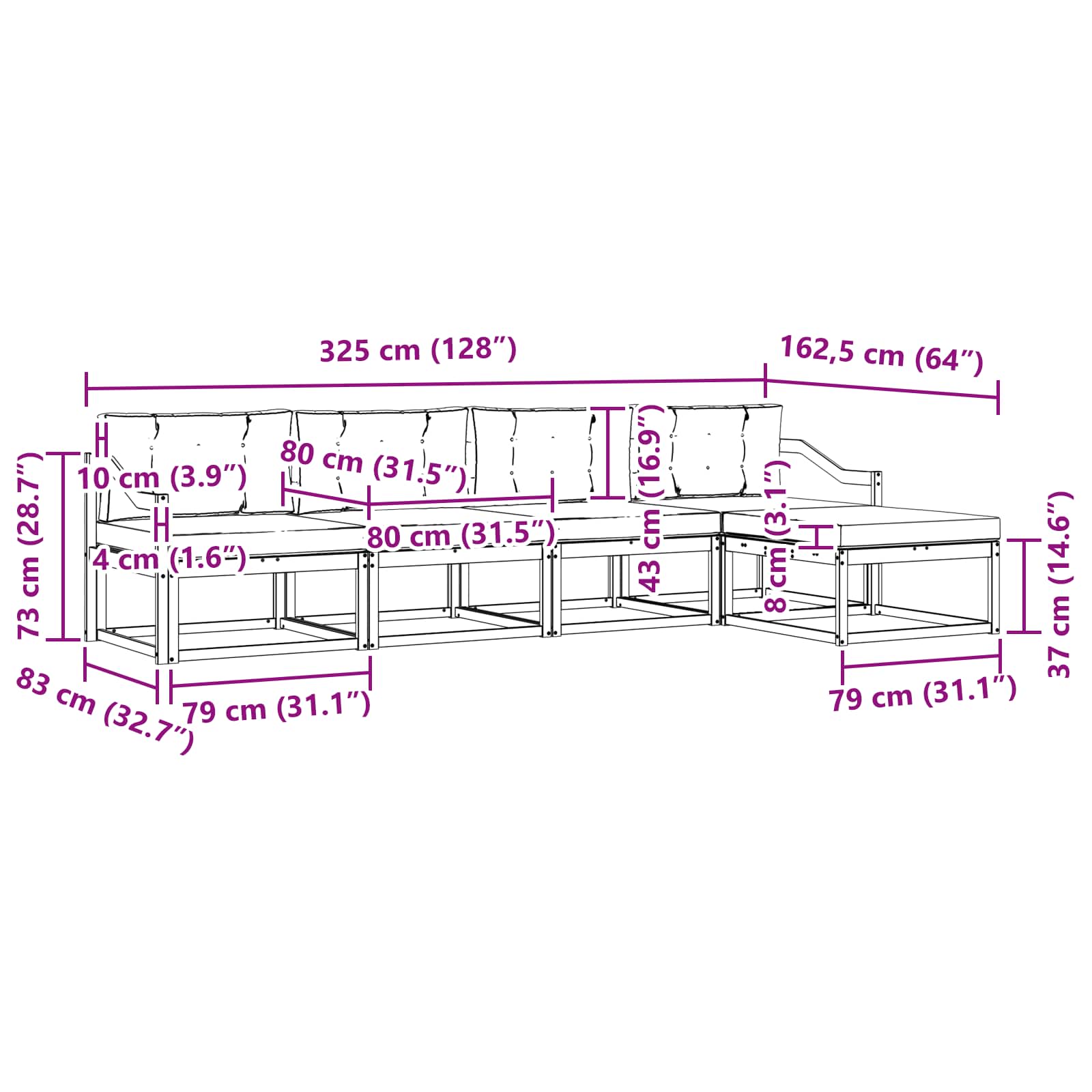 Set vanjskih sofa 4 pcs Bijela i svjetlosiva Poliester