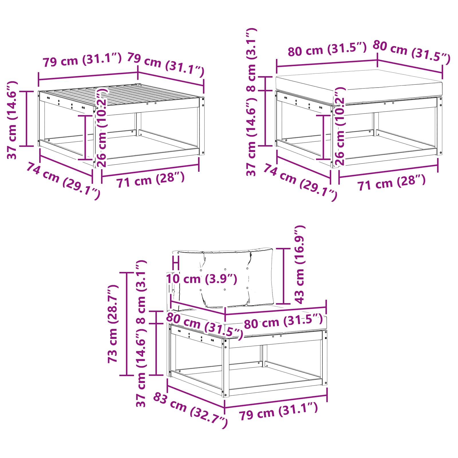 Set vanjskih sofa 6 pcs Bijela i krem 79 x 79 x 37 cm Poliester