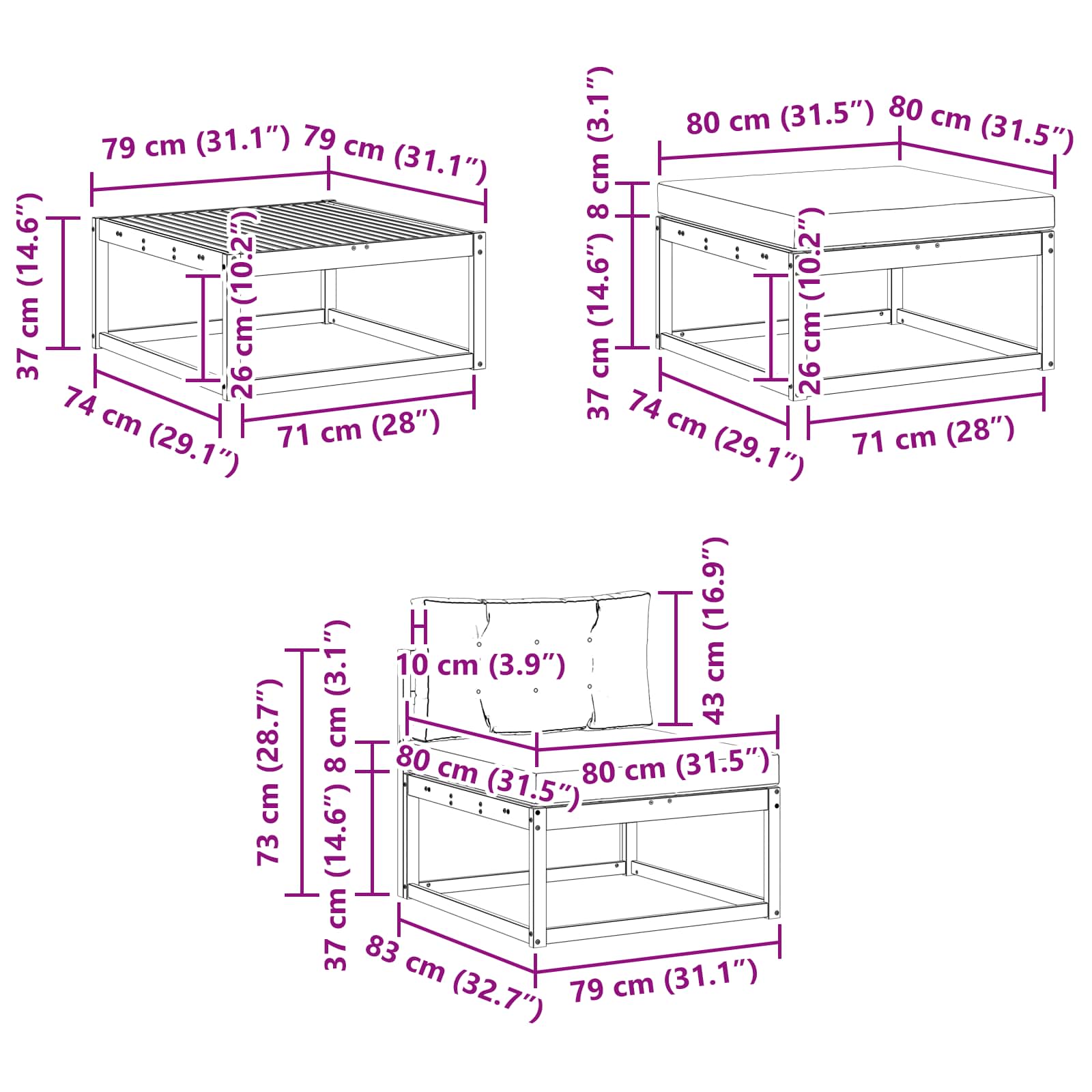 Set vanjskih sofa 6 pcs Bijela i bež 79 x 79 x 37 cm Poliester