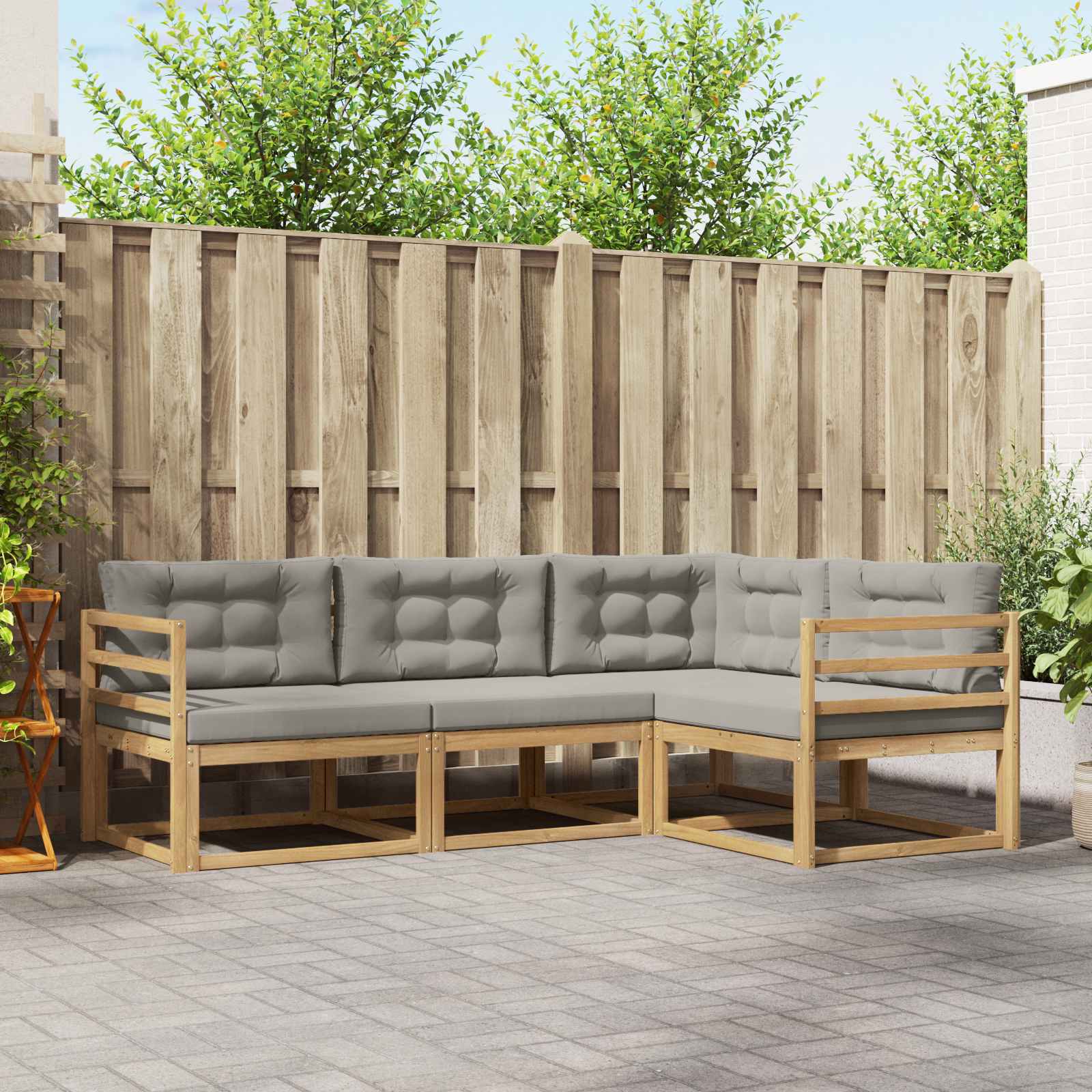 Set vanjskih sofa 3 pcs Bijela i svjetlosiva Poliester