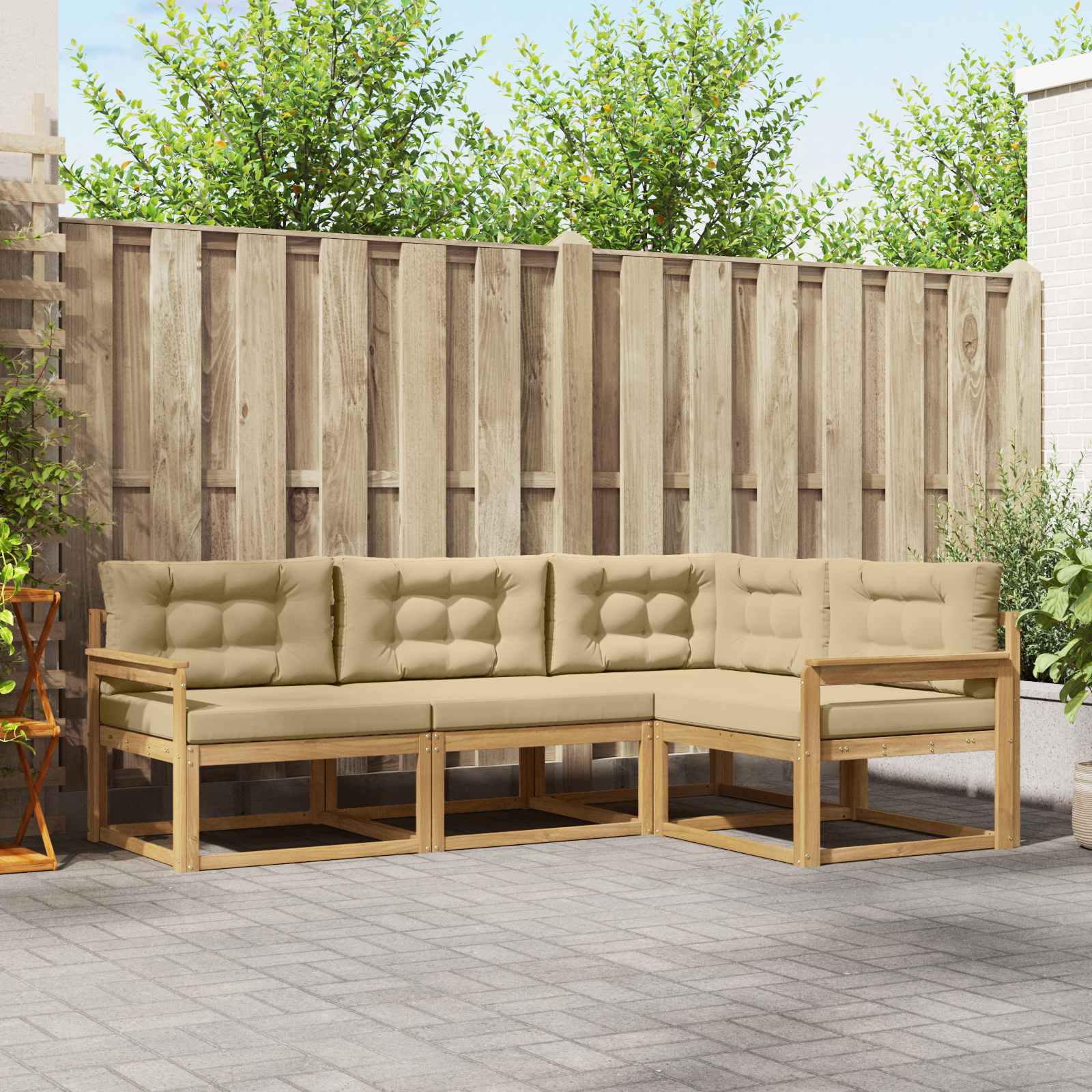 Set vanjskih sofa s jastukom 3 pcs Bijela i bež Poliester