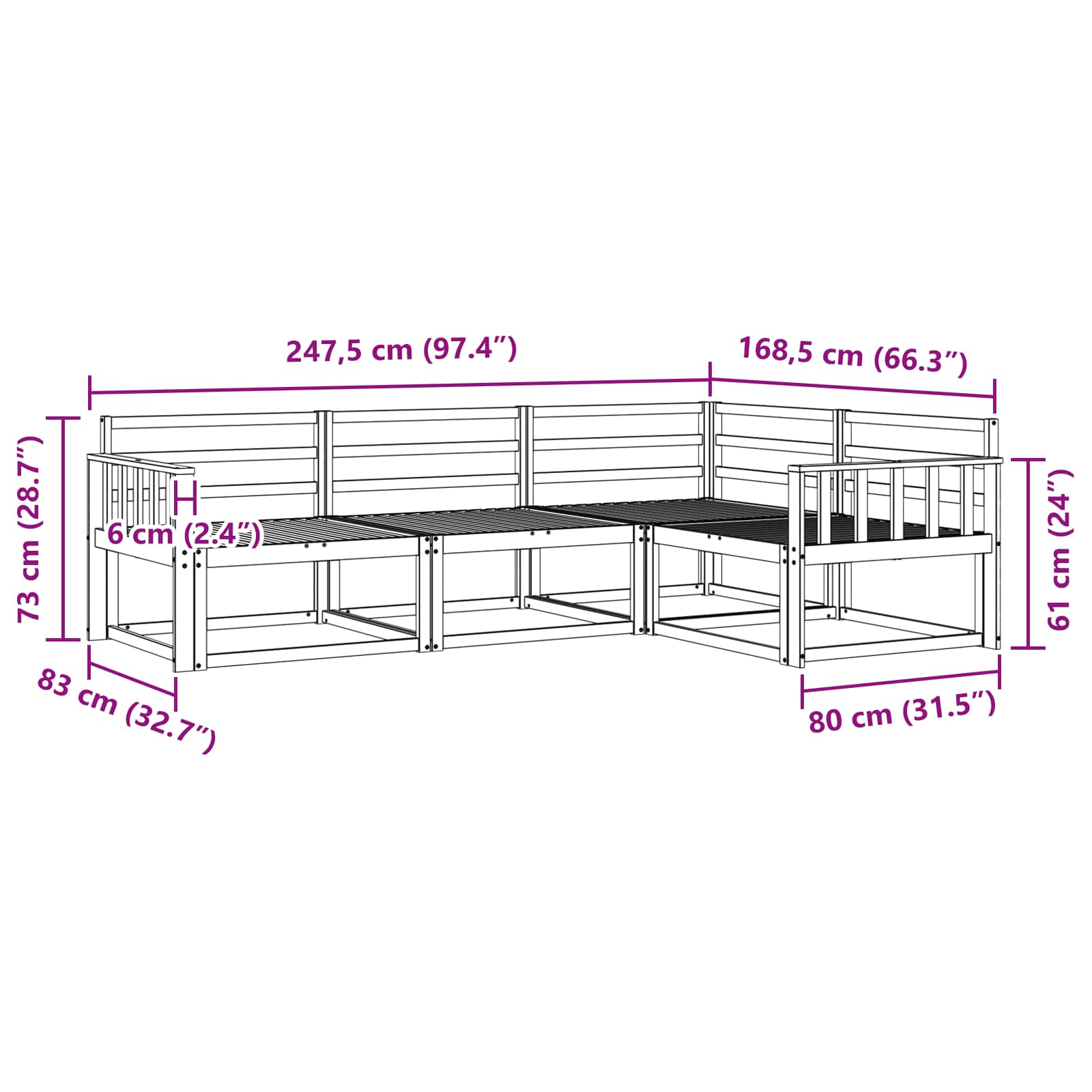 Set vanjskih sofa 4 pcs Bijela 247,5 x 168,5 x 73 cm
