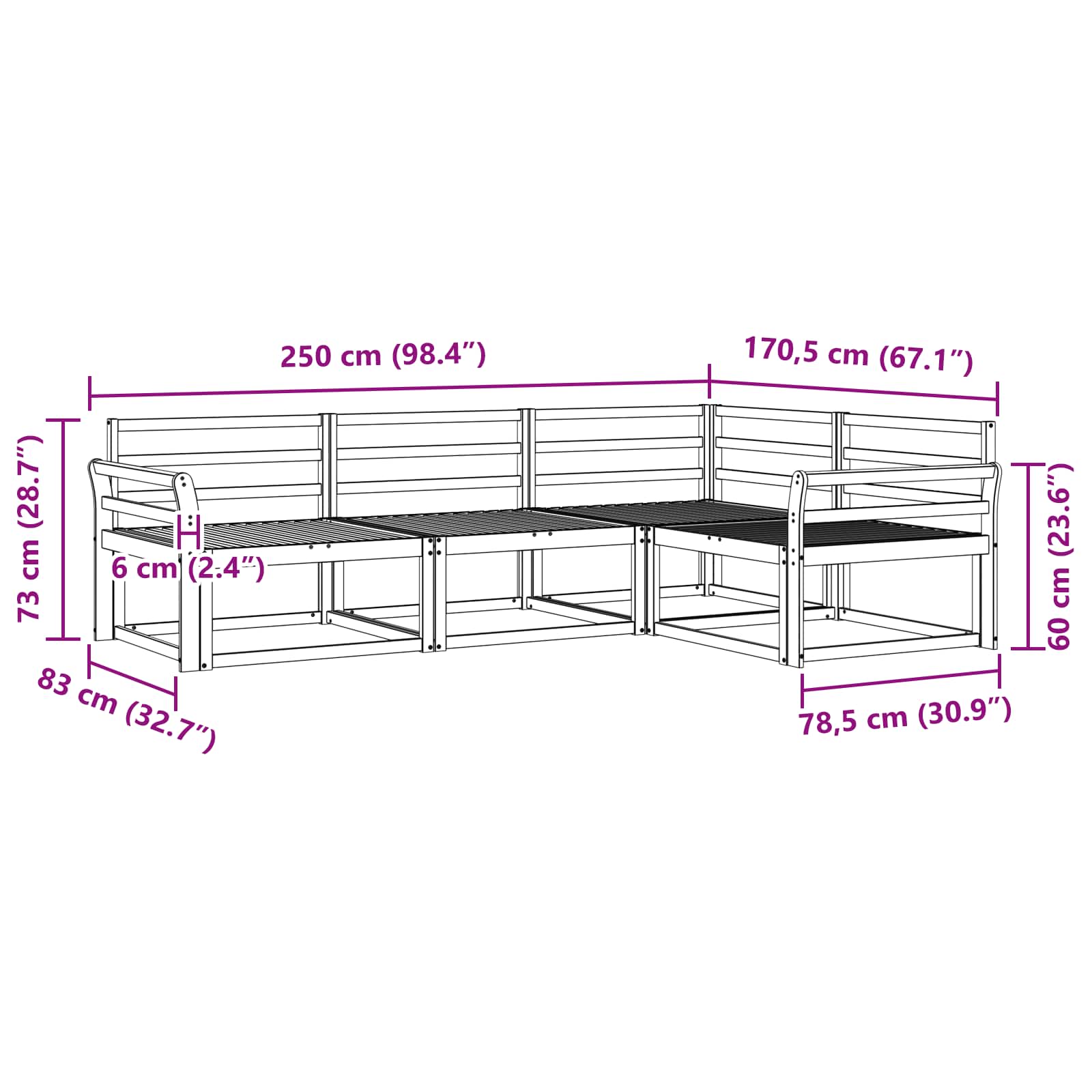 Set vanjskih sofa 4 pcs Bijela 250 x 170,5 x 73 cm