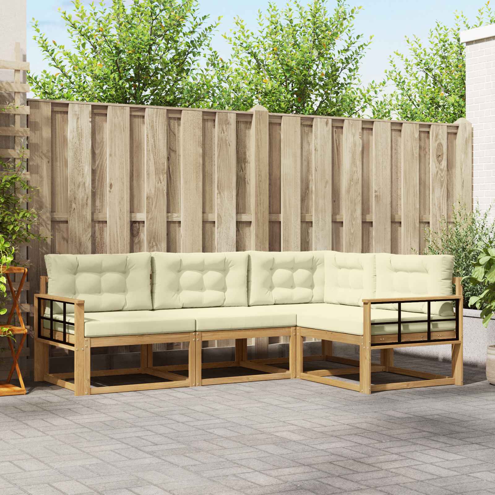 Set vanjskih sofa s jastukom 3 pcs Bijela i krem Poliester