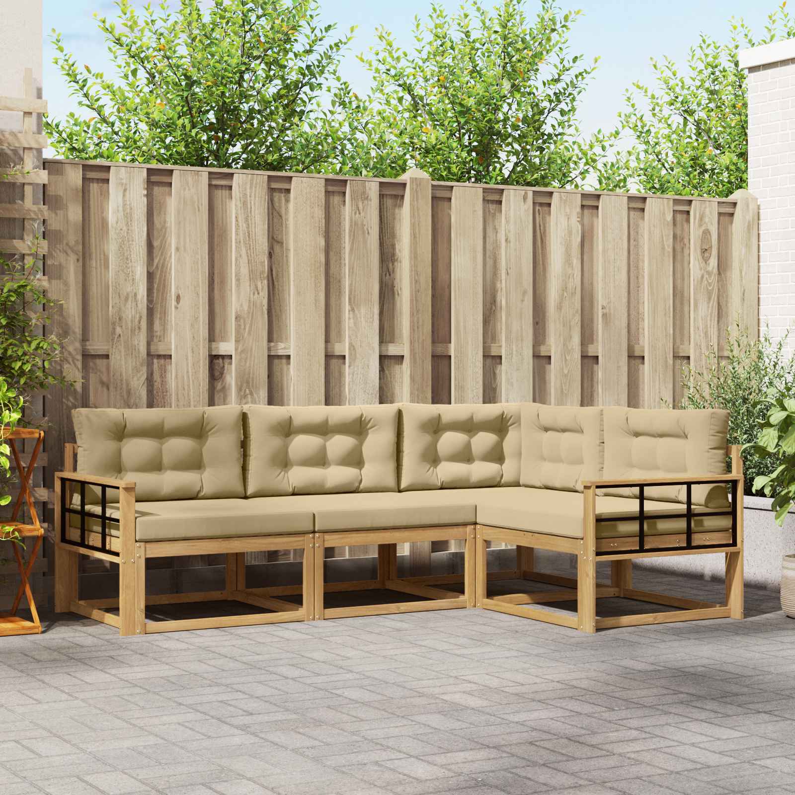 Set vanjskih sofa s jastukom 3 pcs Bijela i bež Poliester