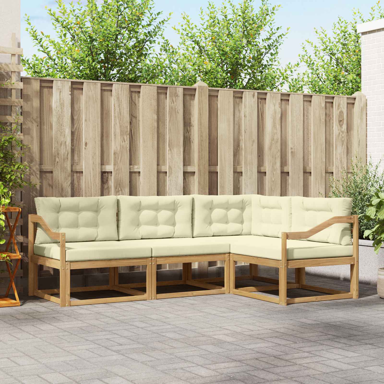 Set vanjskih sofa s jastukom 3 pcs Bijela i krem Poliester