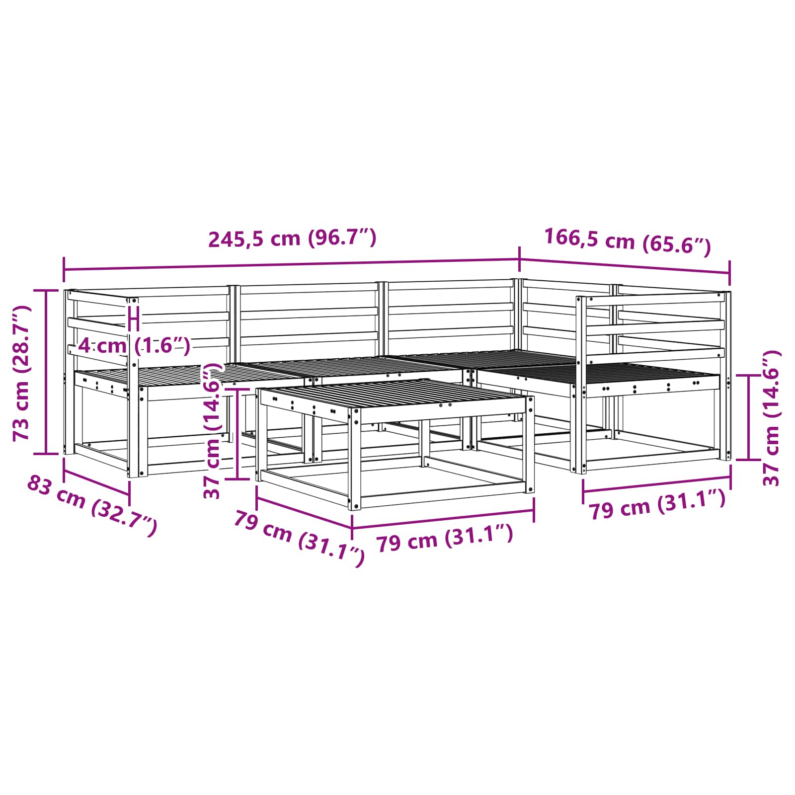 Set vanjskih sofa 5 pcs Bijela 79 x 79 x 37 cm
