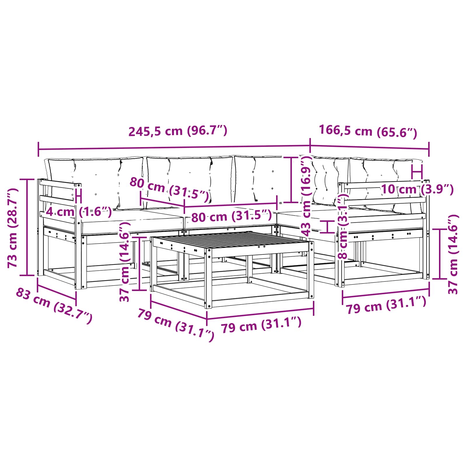 Set vanjskih sofa 5 pcs Bijela i krem 79 x 79 x 37 cm Poliester