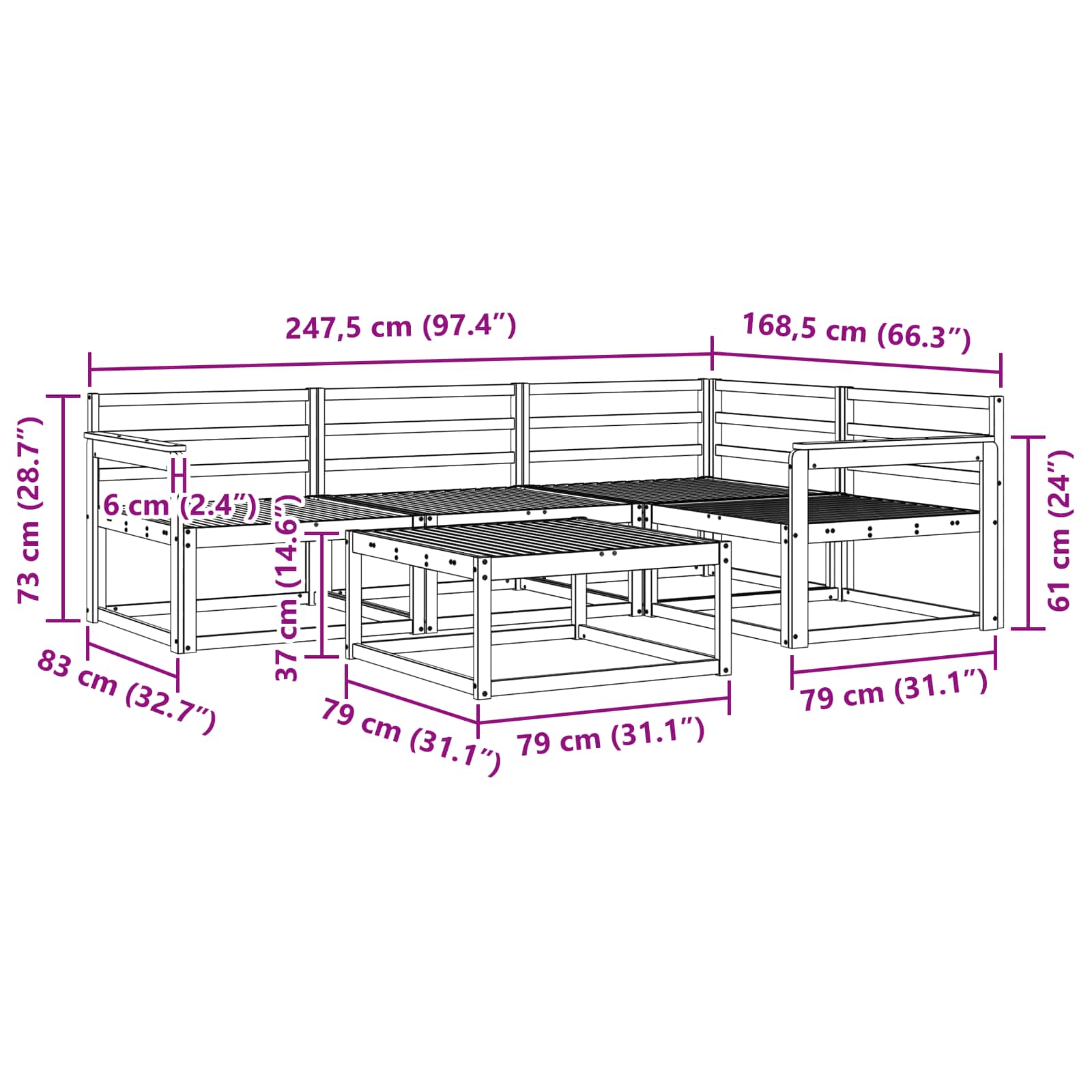 Set vanjskih sofa 5 pcs Bijela 79 x 79 x 37 cm