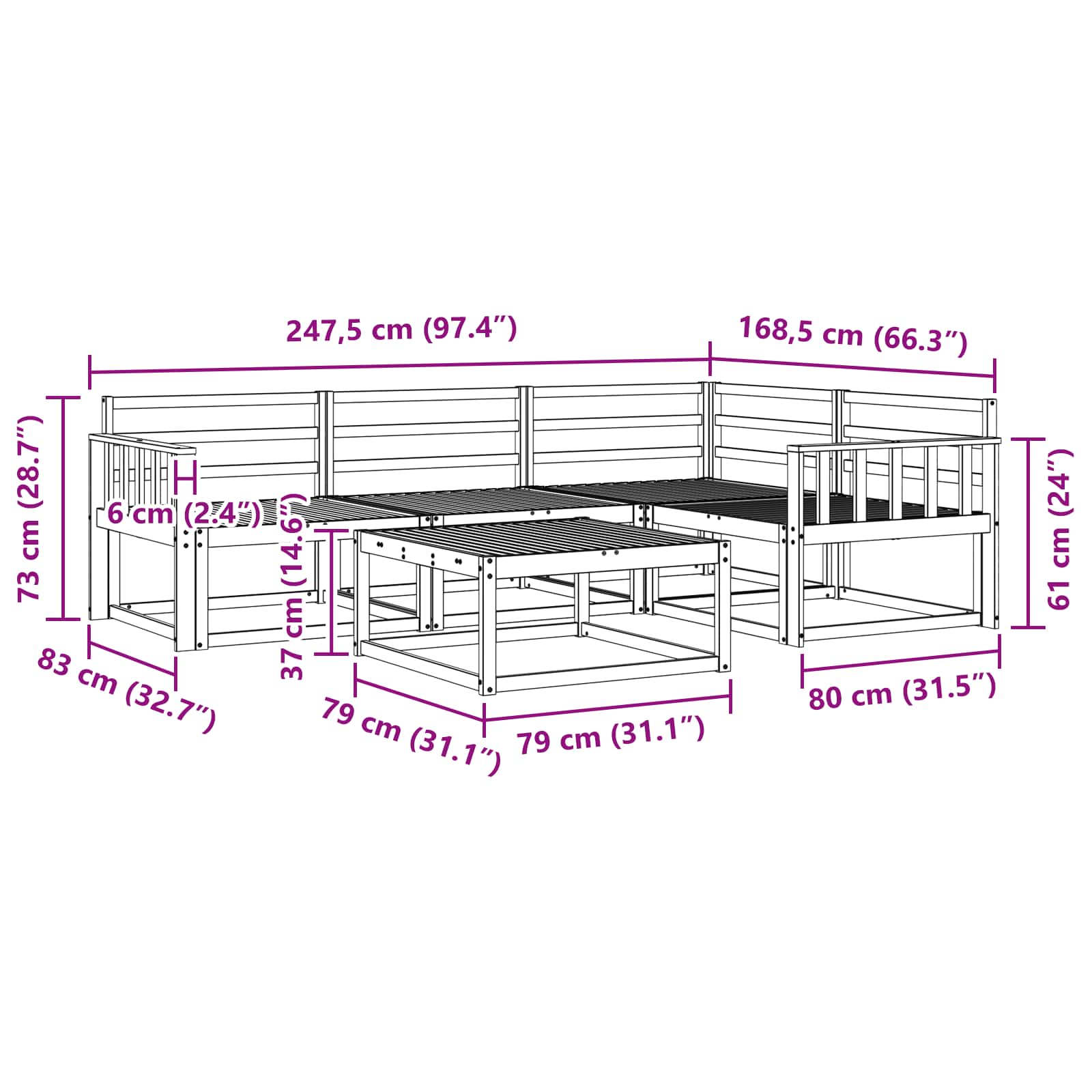 Set vanjskih sofa 5 pcs Bijela 79 x 79 x 37 cm