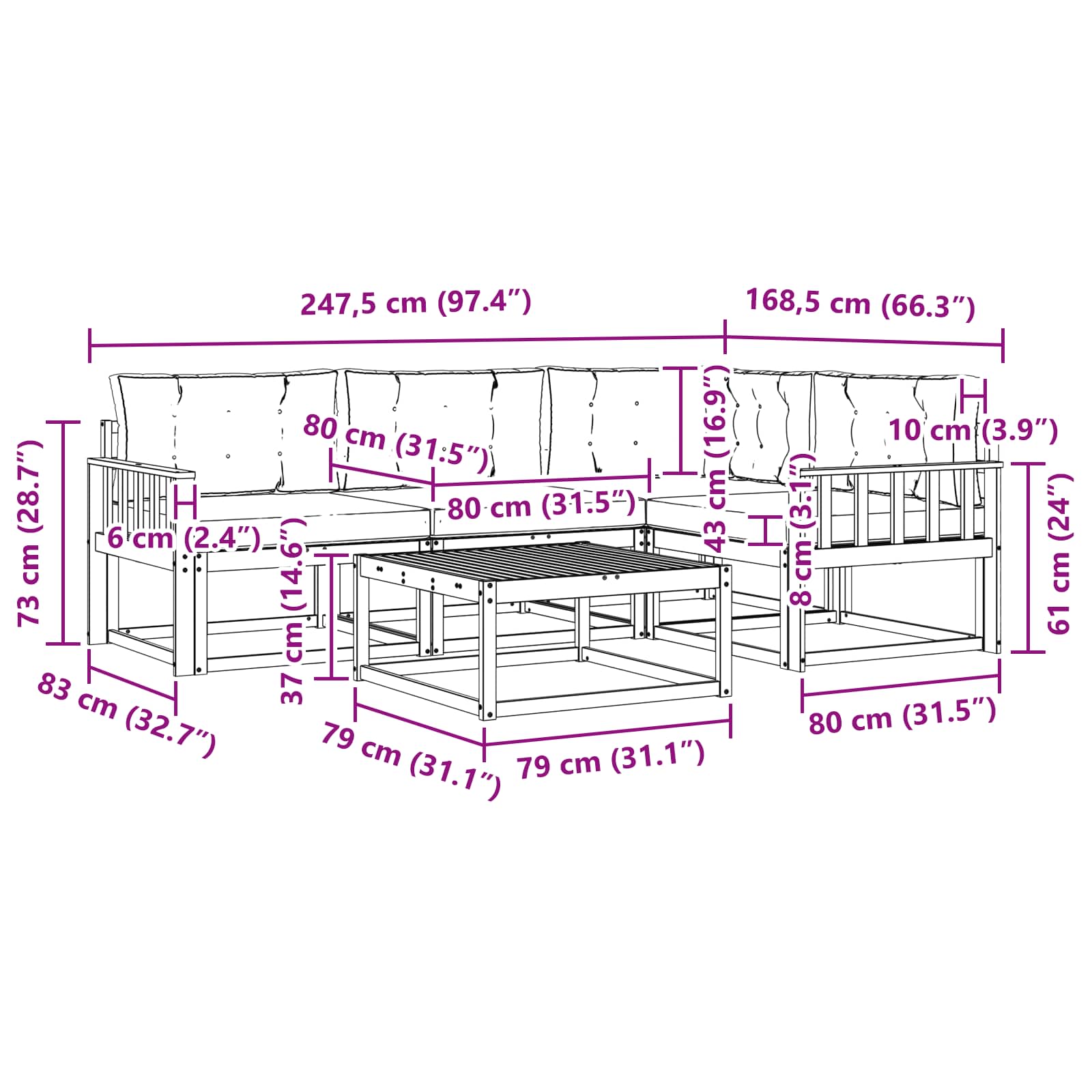Set vanjskih sofa 5 pcs Bijela i krem 79 x 79 x 37 cm Poliester