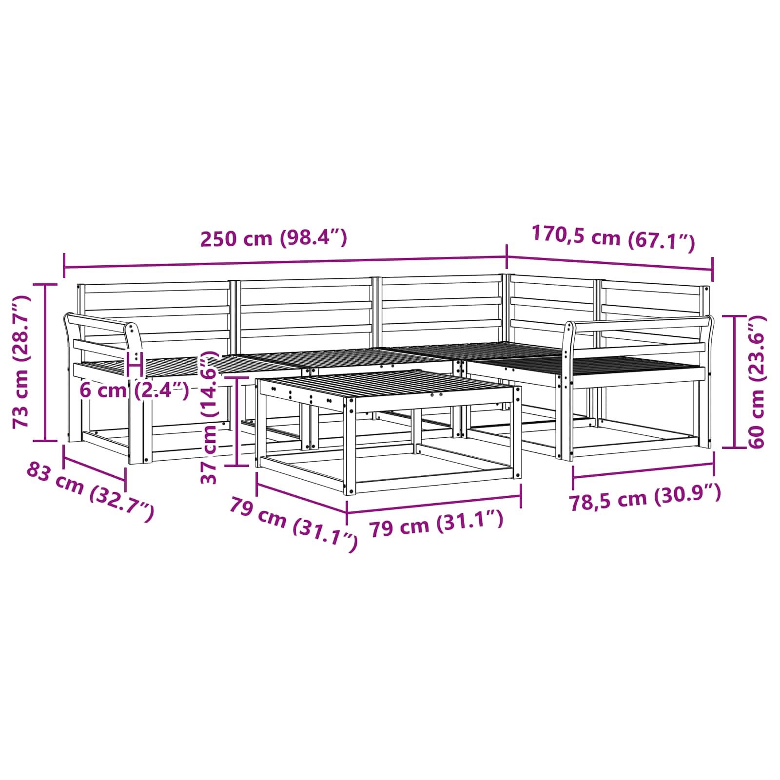 Set vanjskih sofa 5 pcs Bijela 79 x 79 x 37 cm