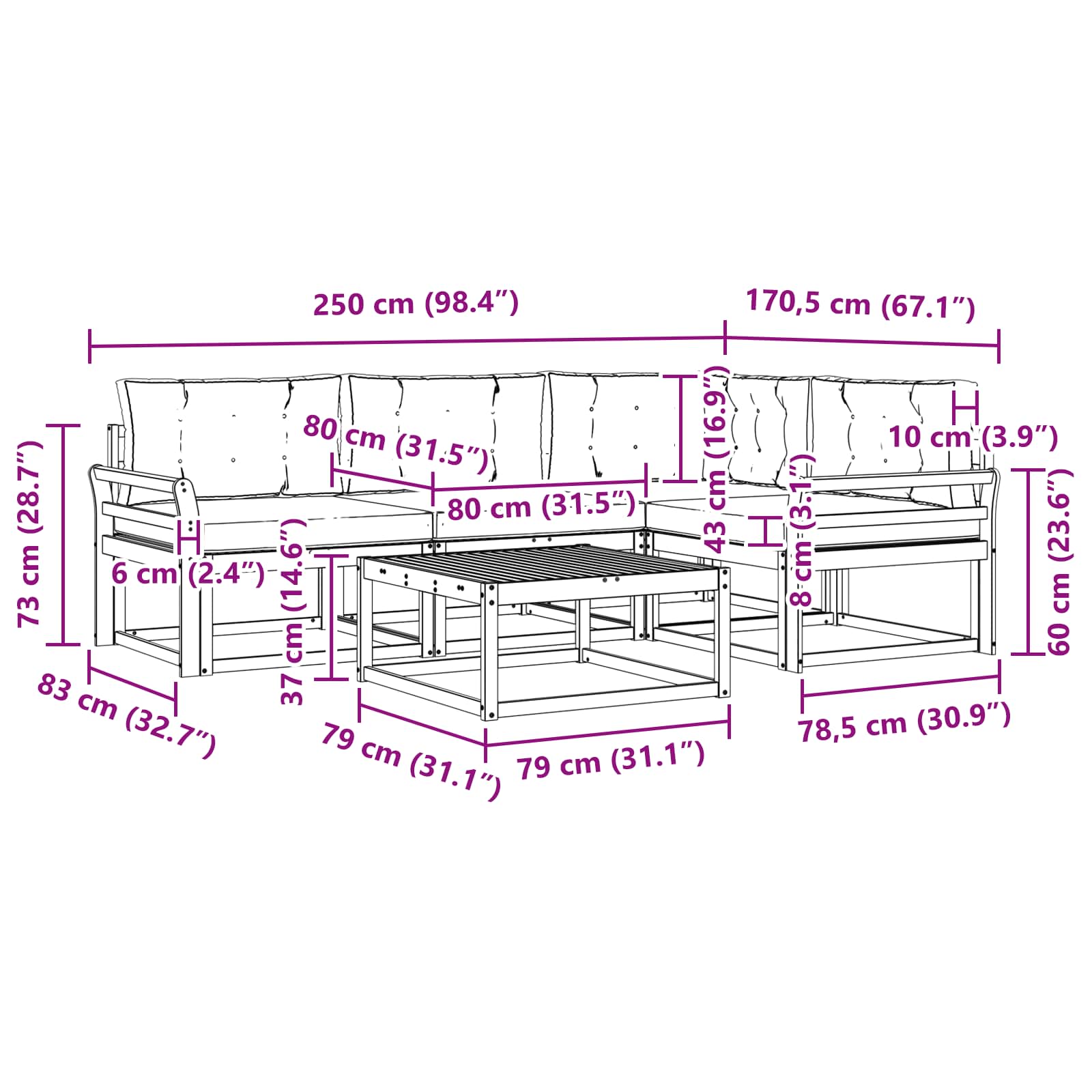 Set vanjskih sofa 5 pcs Bijela i krem 79 x 79 x 37 cm Poliester