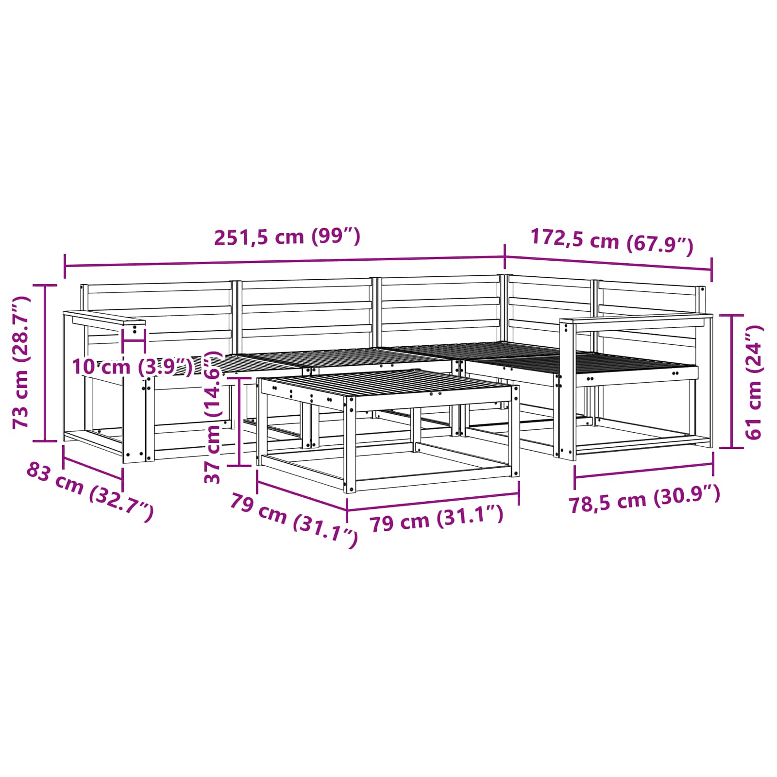 Set vanjskih sofa 5 pcs Bijela 79 x 79 x 37 cm