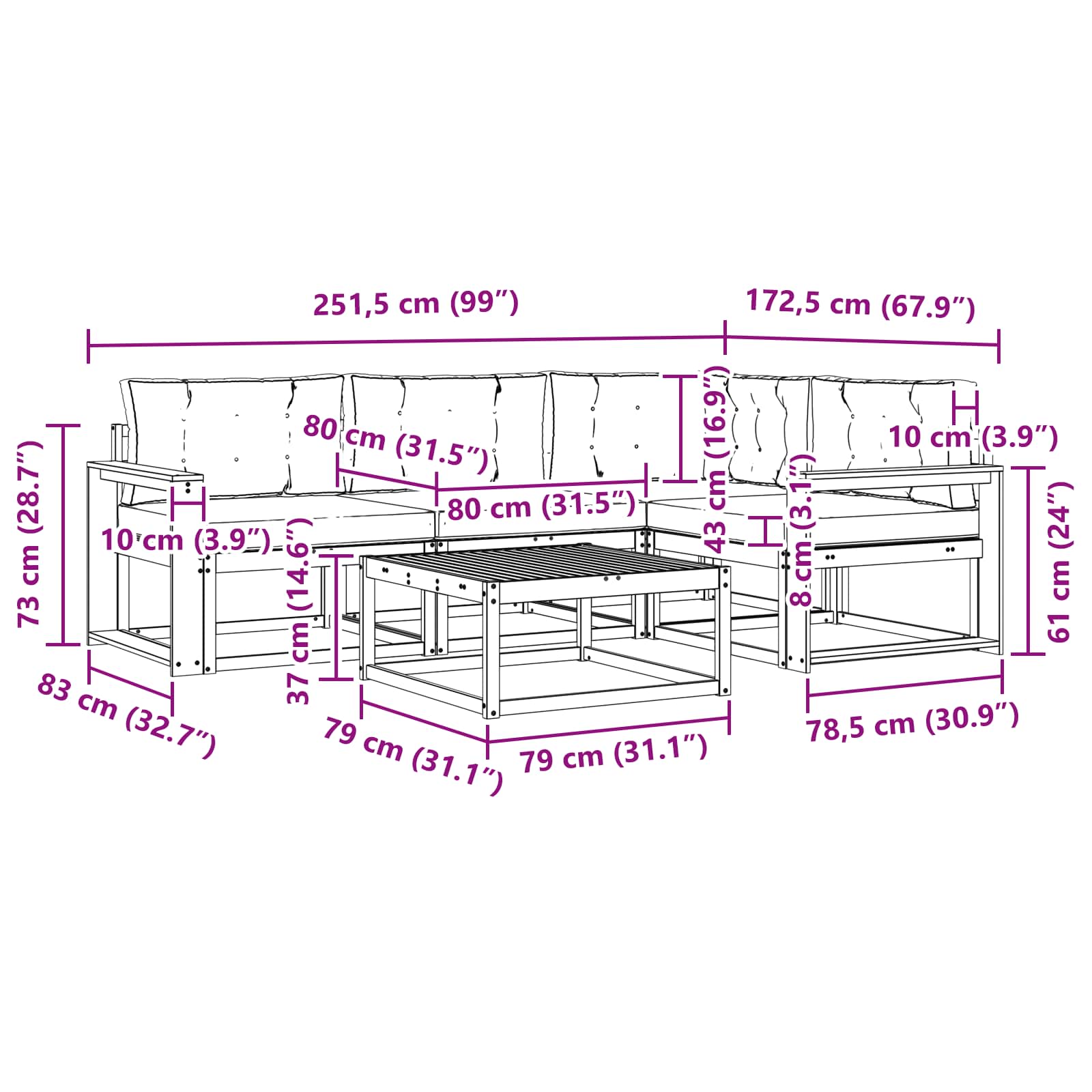 Set vanjskih sofa 5 pcs Bijela i svjetlosiva 79 x 79 x 37 cm