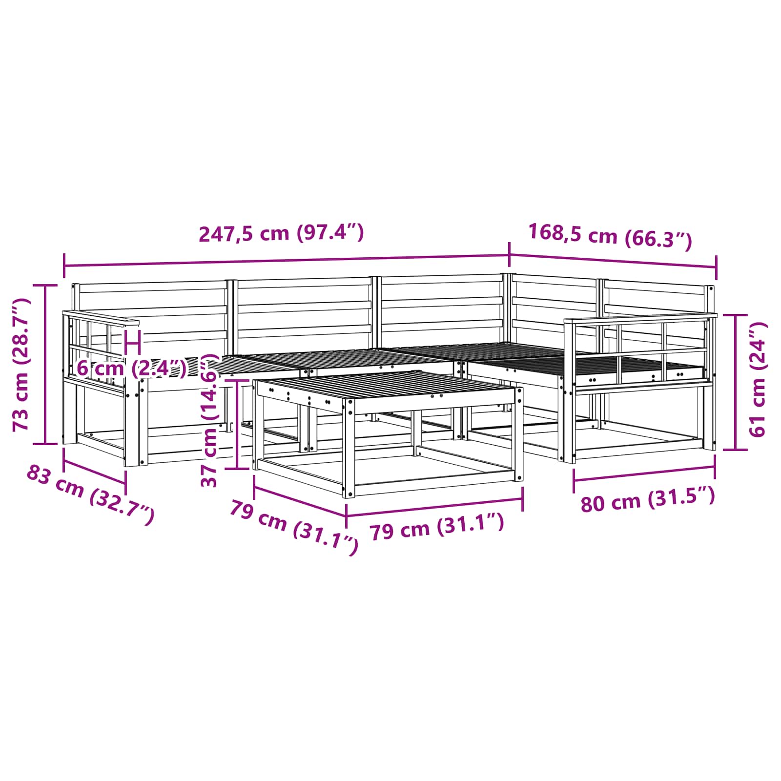 Set vanjskih sofa 5 pcs Bijela 79 x 79 x 37 cm