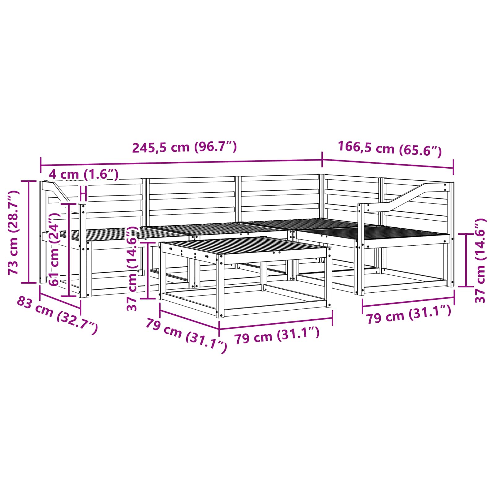 Set vanjskih sofa 5 pcs Bijela 79 x 79 x 37 cm