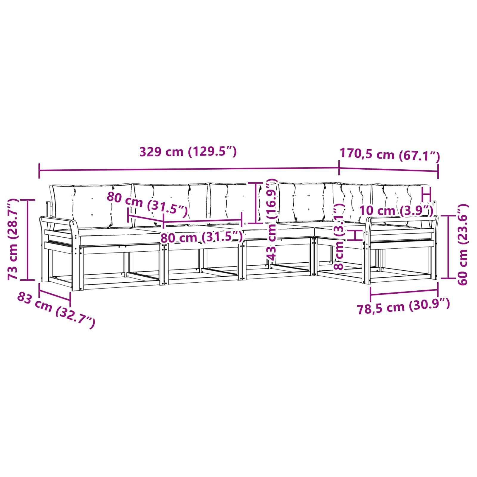 Set vanjskih sofa 4 pcs Bijela i svjetlosiva Poliester