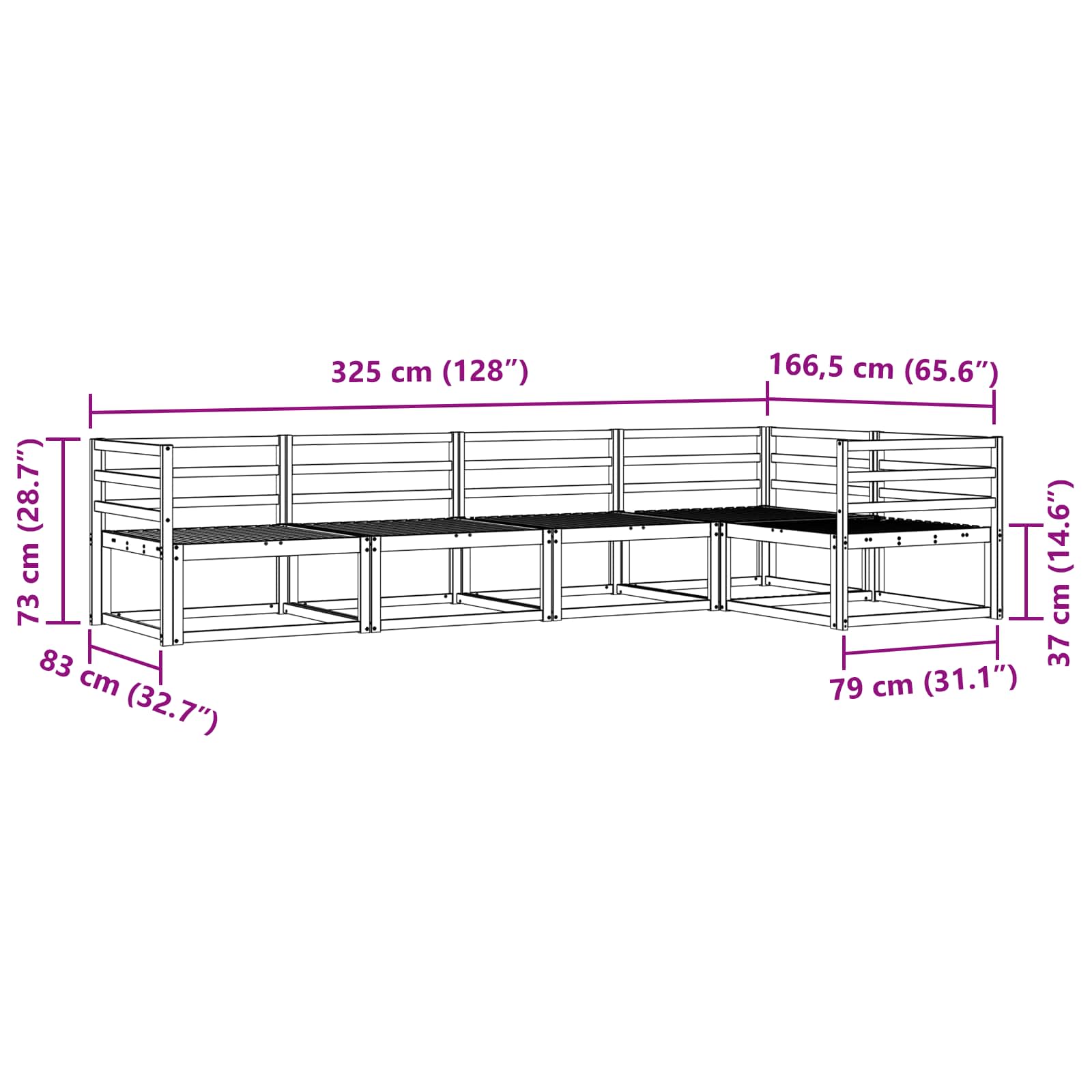 Set vanjskih sofa 5 pcs Bijela Čvrsto drvo akacije