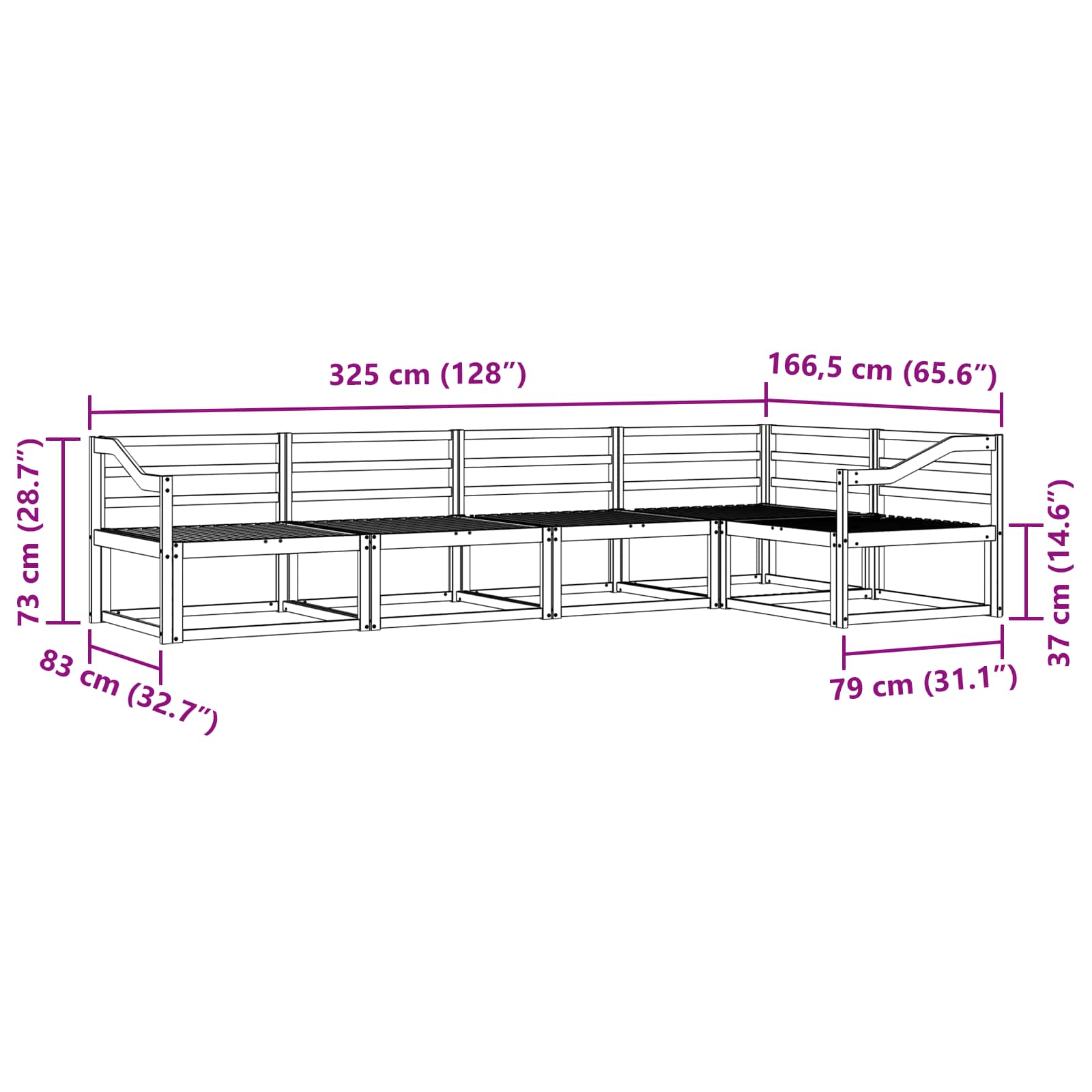 Set vanjskih sofa 5 pcs Bijela 325 x 166,5 x 73 cm