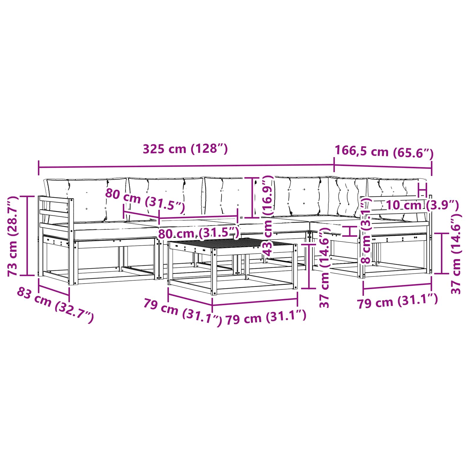 Set vanjskih sofa 6 pcs Bijela i krem 79 x 79 x 37 cm Poliester