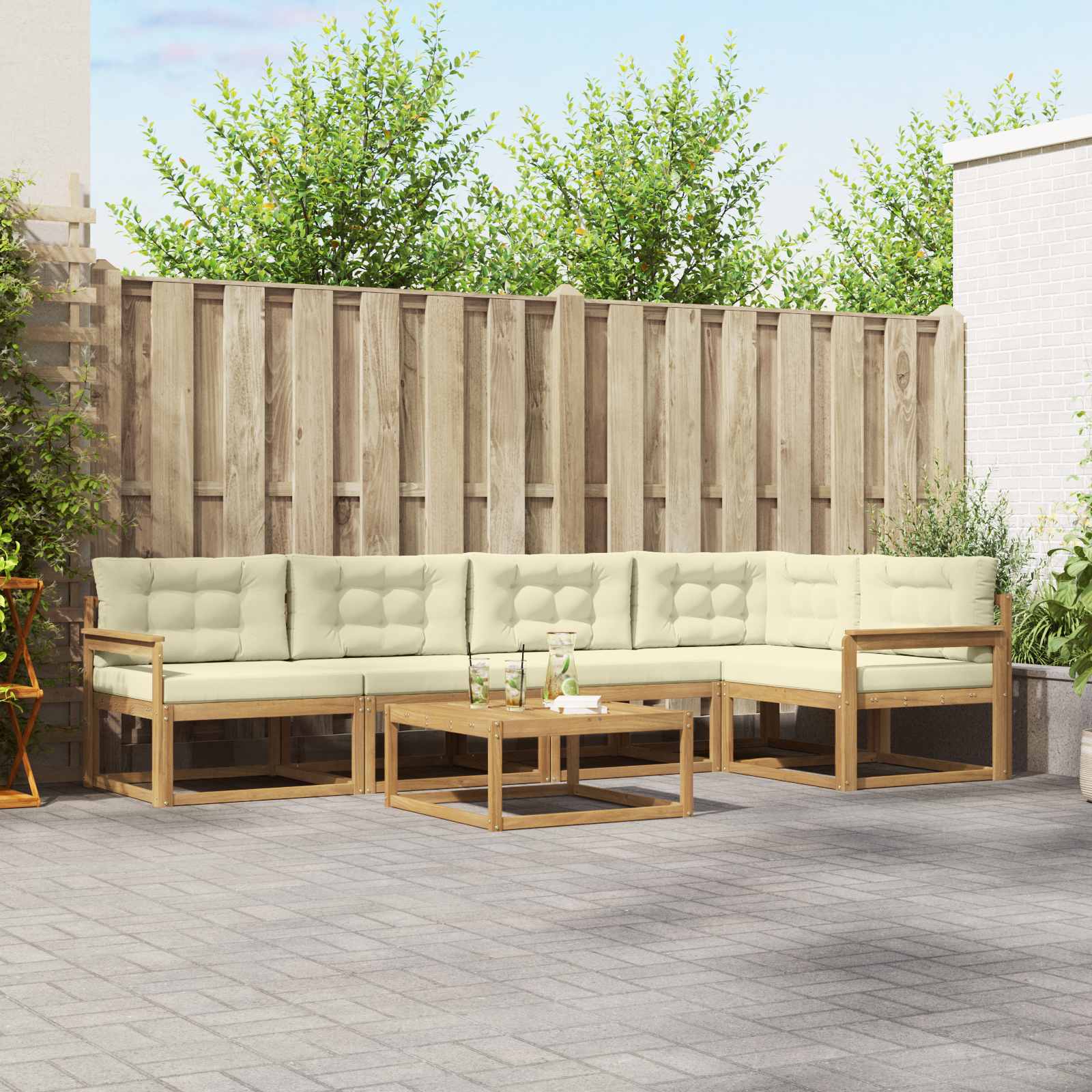 Set vanjskih sofa 6 pcs Bijela i krem 79 x 79 x 37 cm Poliester