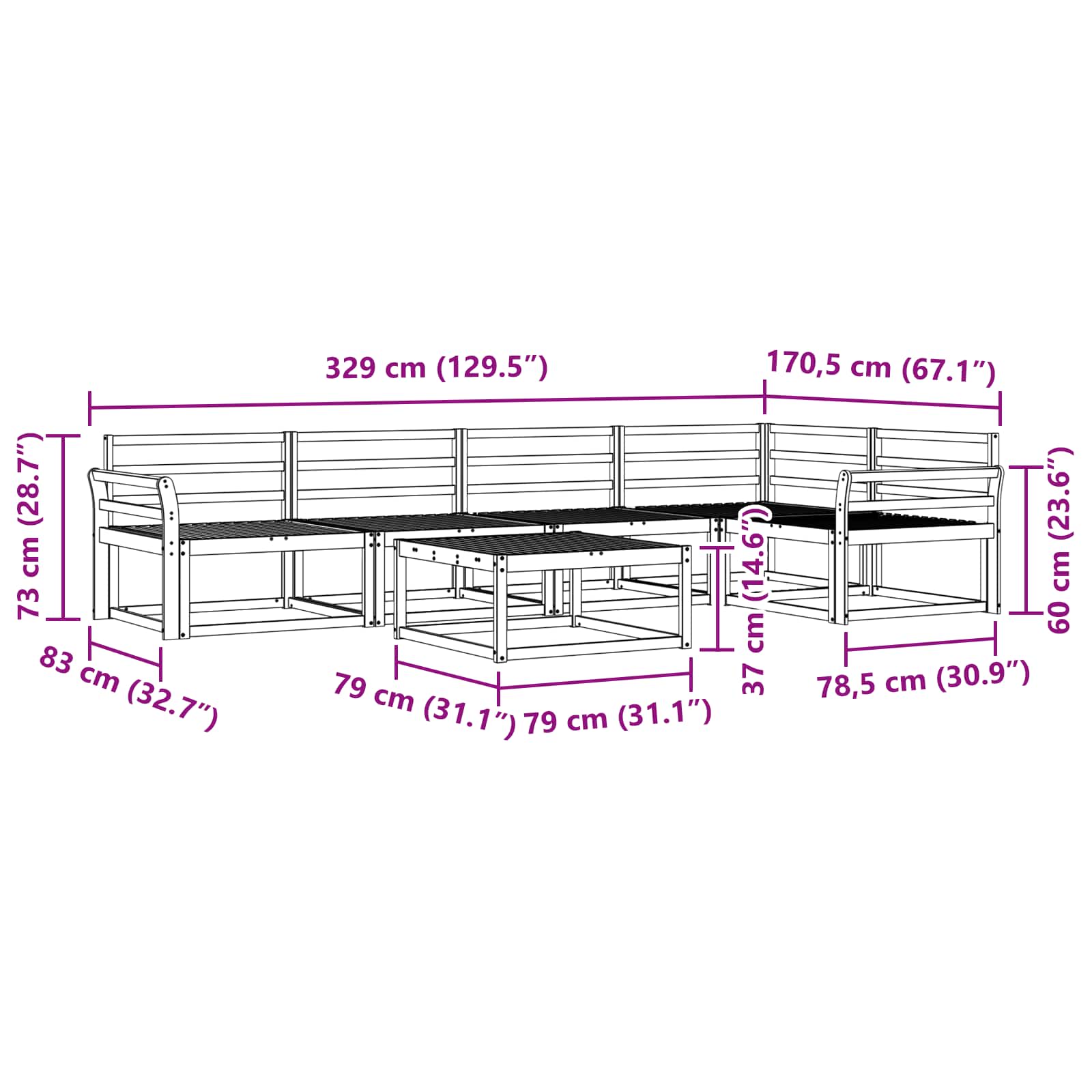 Set vanjskih sofa 6 pcs Bijela 79 x 79 x 37 cm