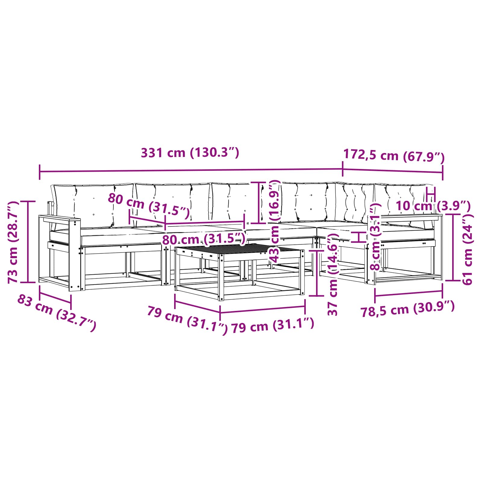 Set vanjskih sofa 6 pcs Bijela i bež 79 x 79 x 37 cm Poliester