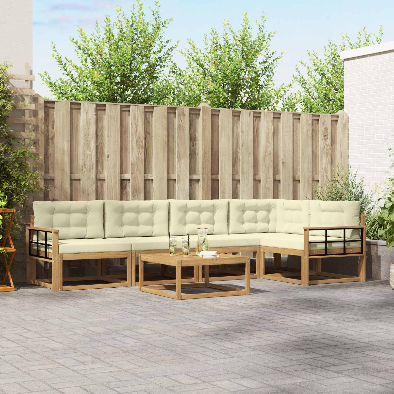 Set vanjskih sofa 6 pcs Bijela i krem 79 x 79 x 37 cm Poliester