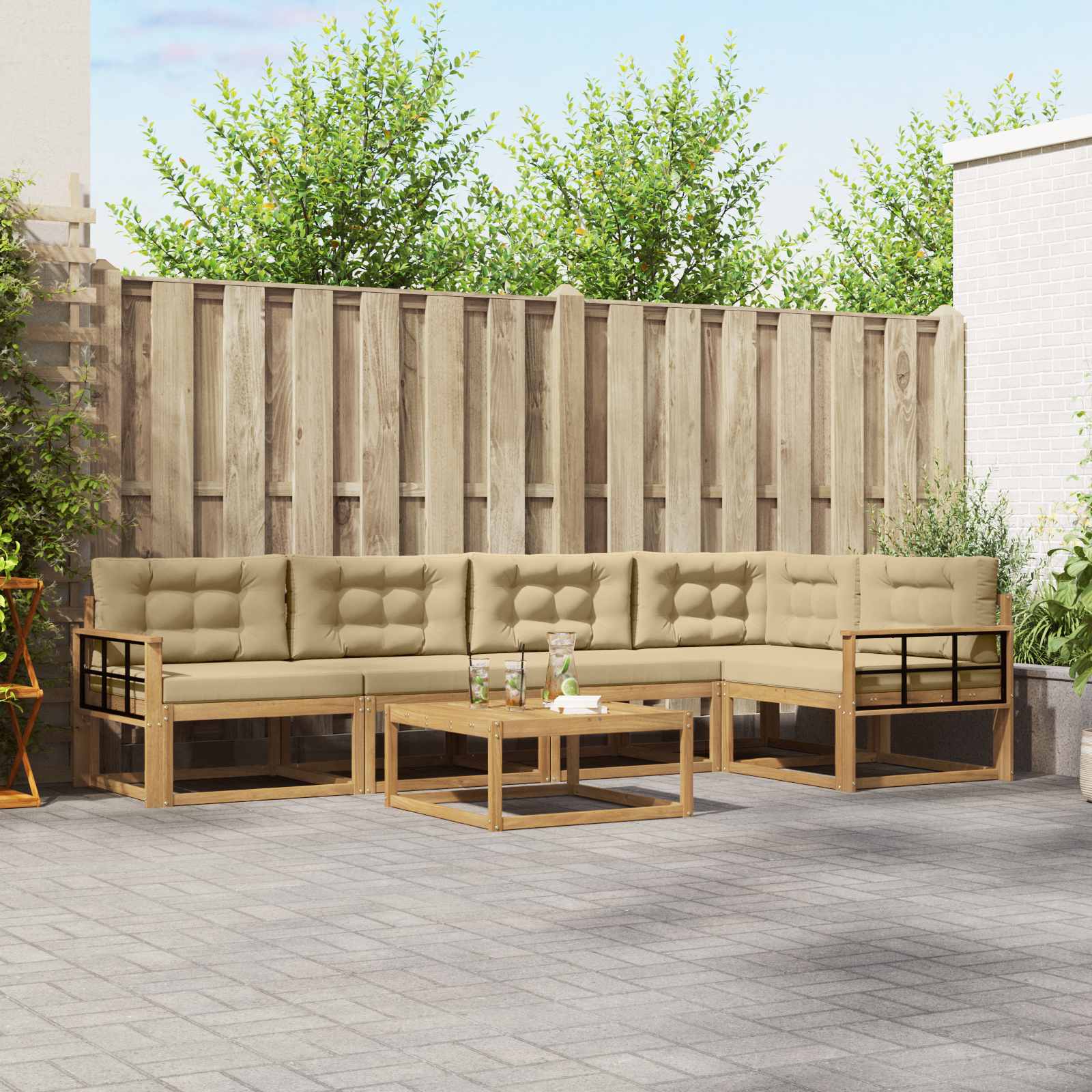 Set vanjskih sofa 6 pcs Bijela i bež 79 x 79 x 37 cm Poliester