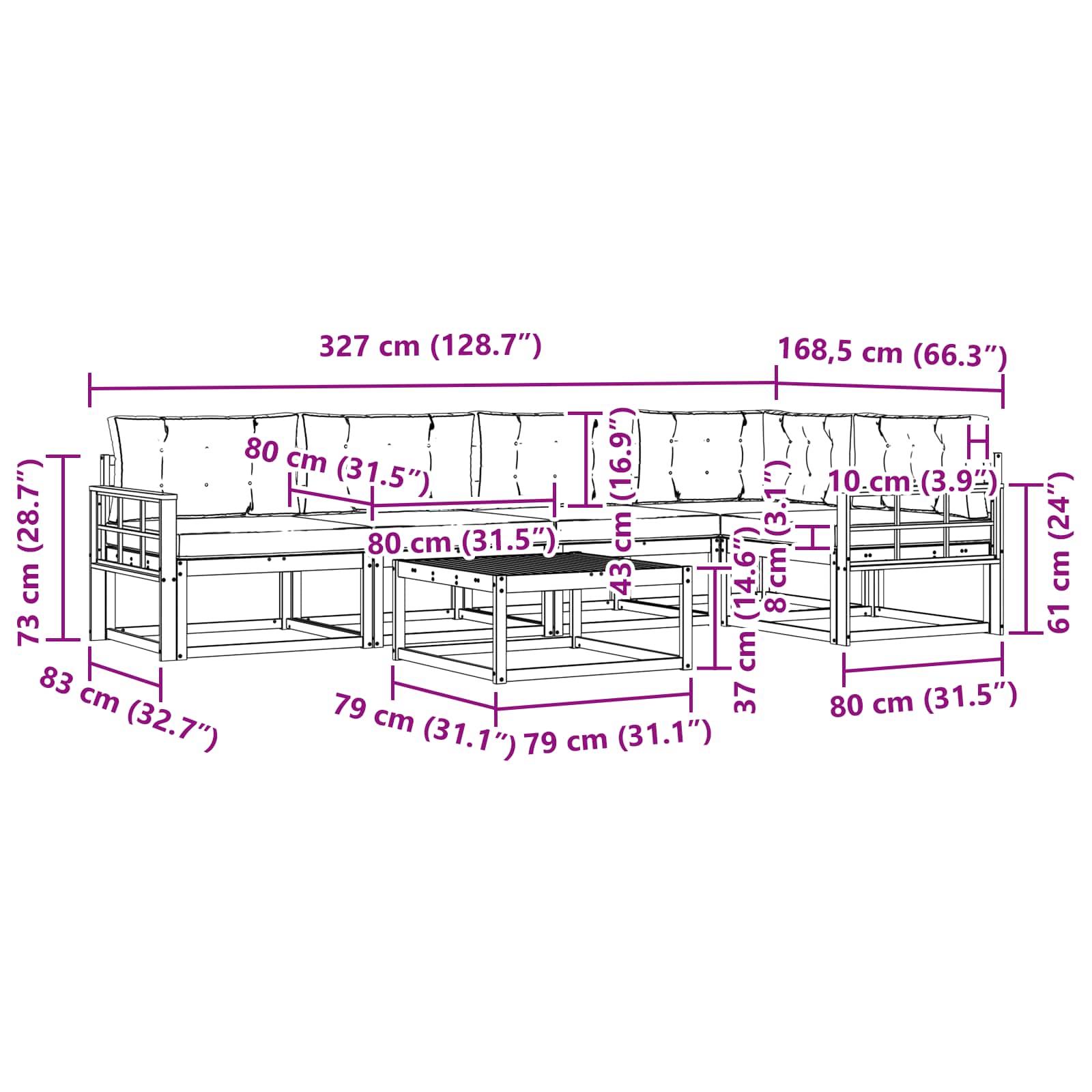 Set vanjskih sofa 6 pcs Bijela i bež 79 x 79 x 37 cm Poliester