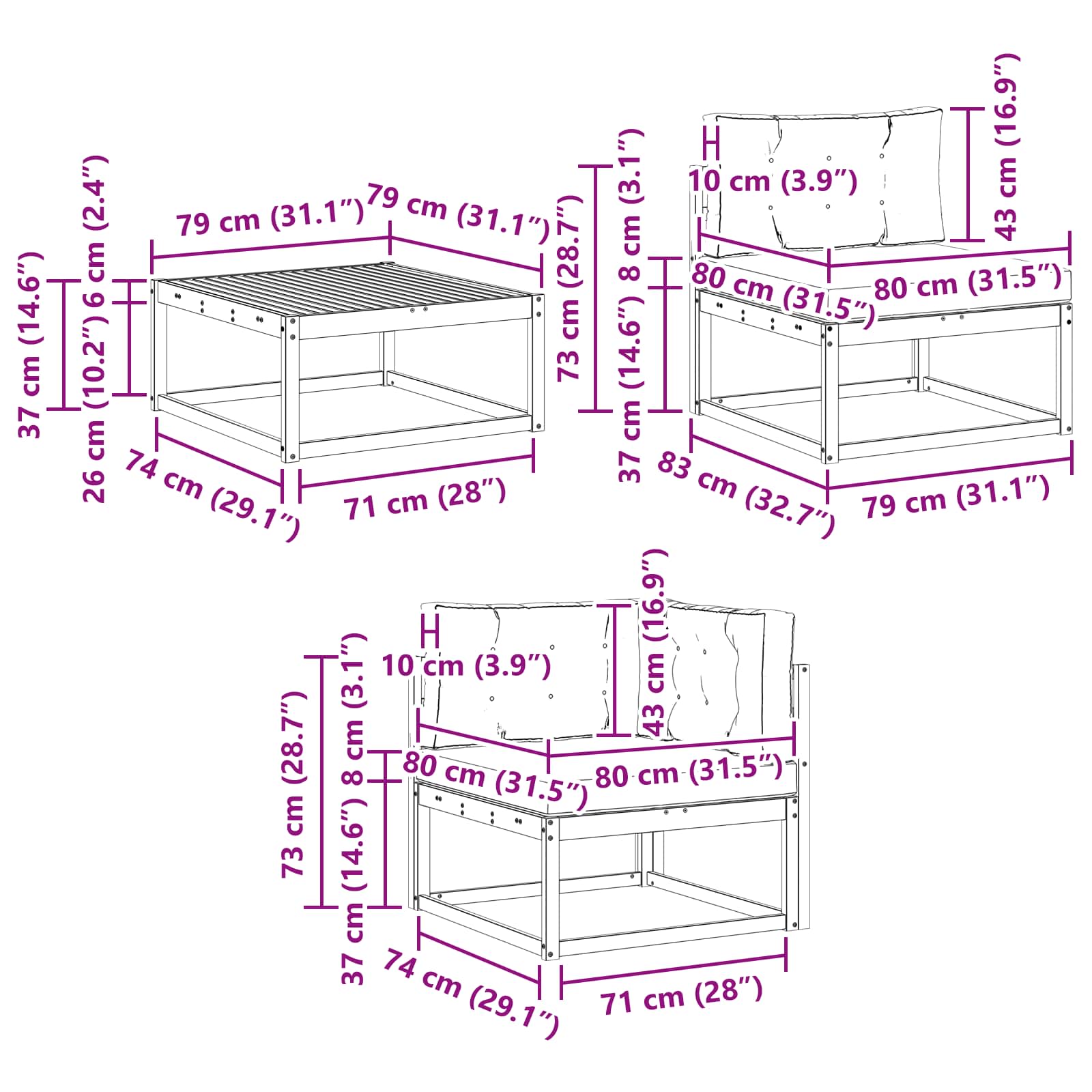Set vanjskih sofa 6 pcs Bijela i bež 79 x 79 x 37 cm Poliester