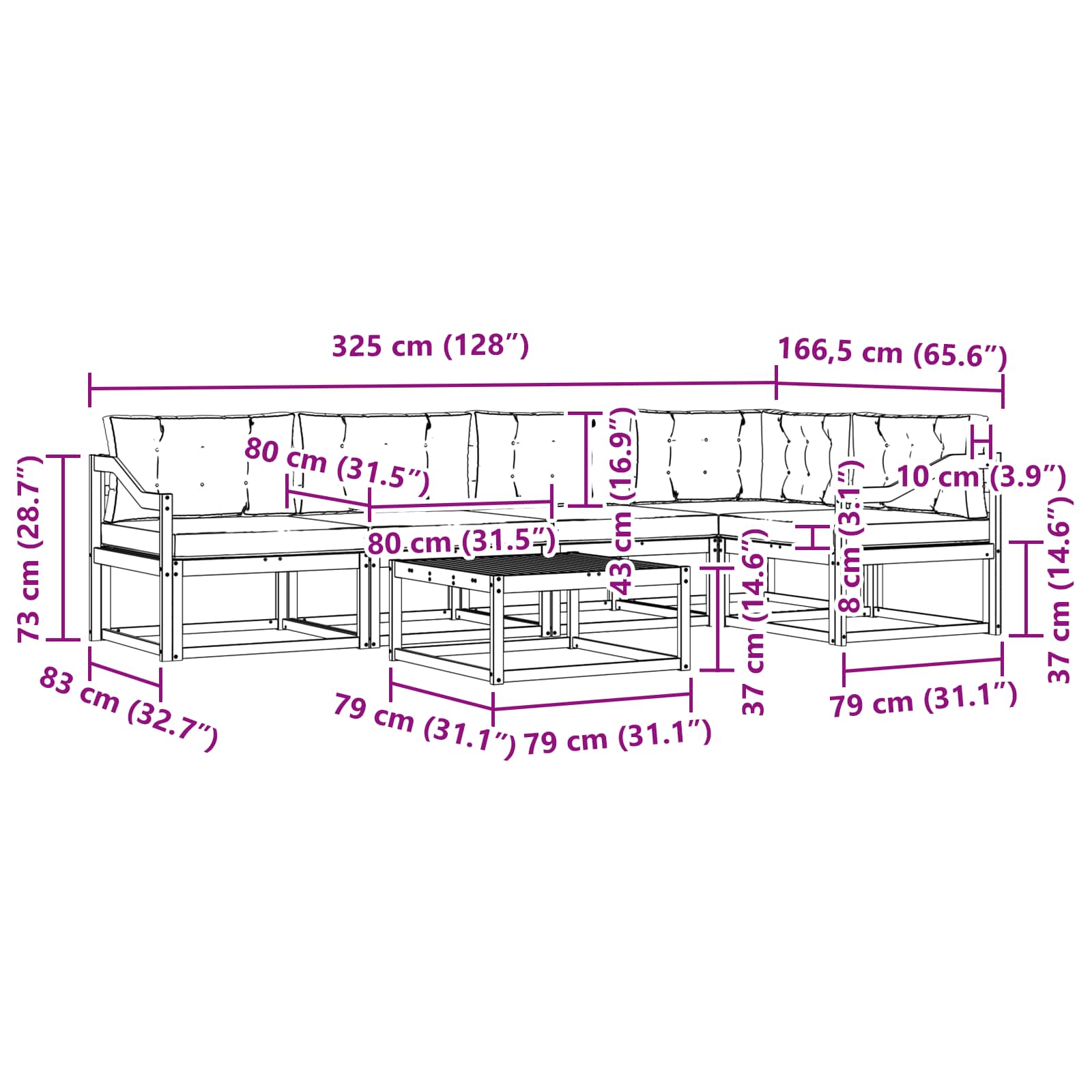 Set vanjskih sofa 6 pcs Bijela i krem 79 x 79 x 37 cm Poliester