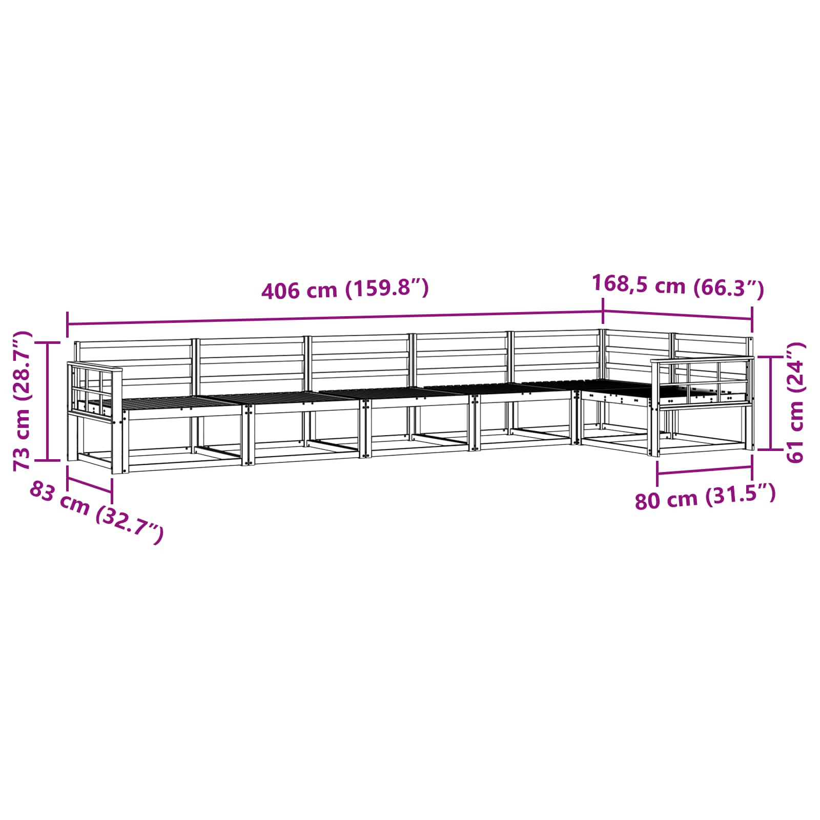 Set vanjskih sofa 6 pcs Bijela 406 x 168,5 x 73 cm