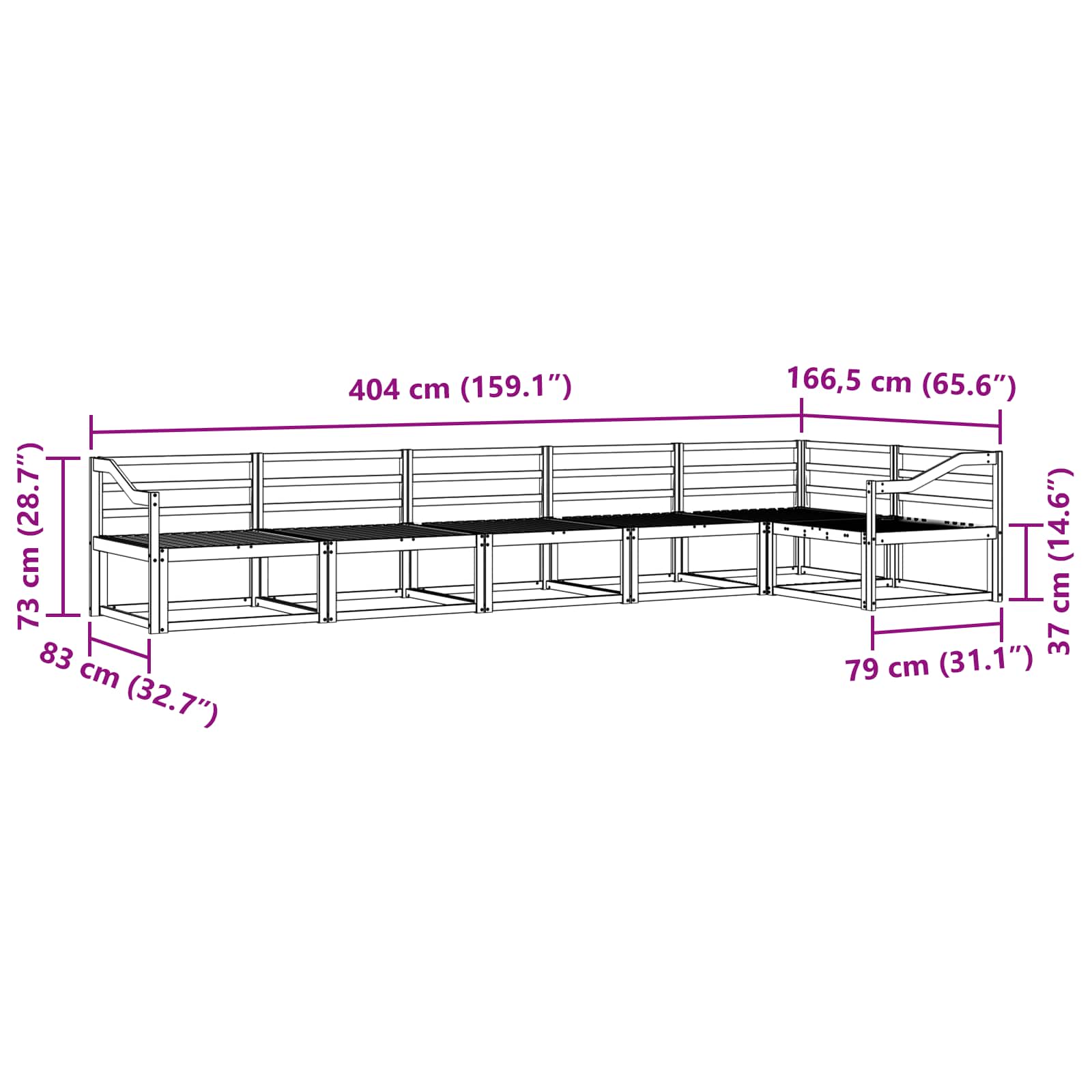 Set vanjskih sofa 6 pcs Bijela 404 x 166,5 x 73 cm