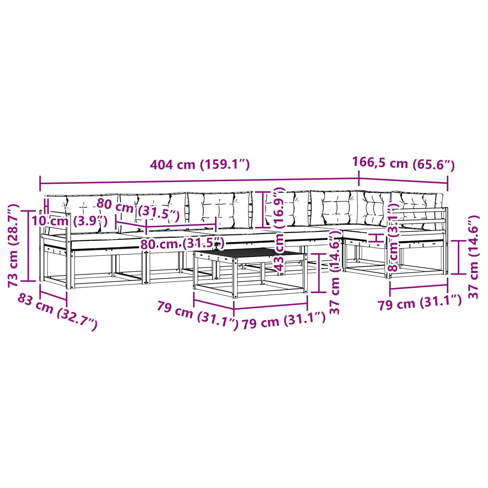 Set vanjskih sofa 7 pcs Bijela i svjetlosiva 79 x 79 x 37 cm