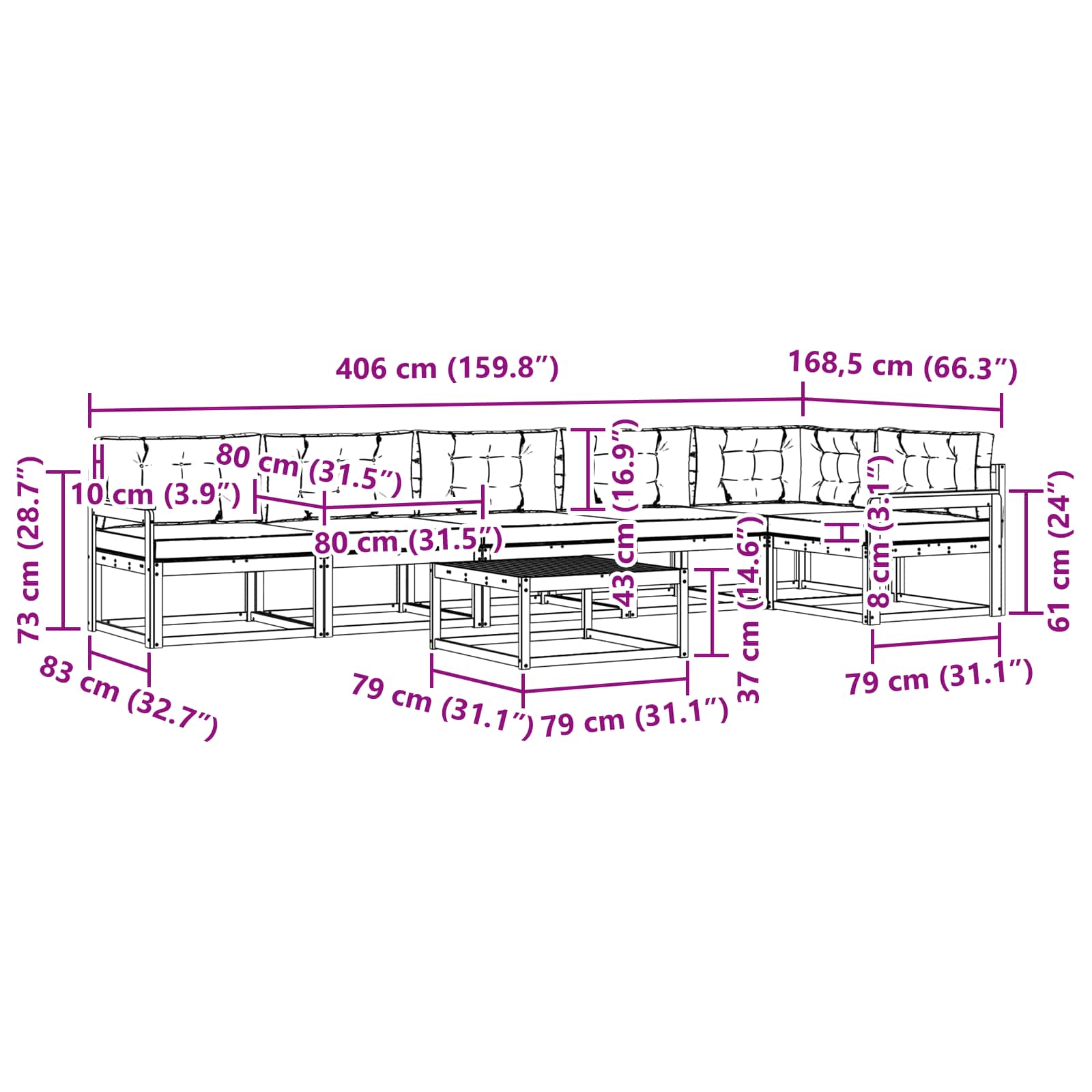Set vanjskih sofa 7 pcs Bijela i antracit 79 x 79 x 37 cm