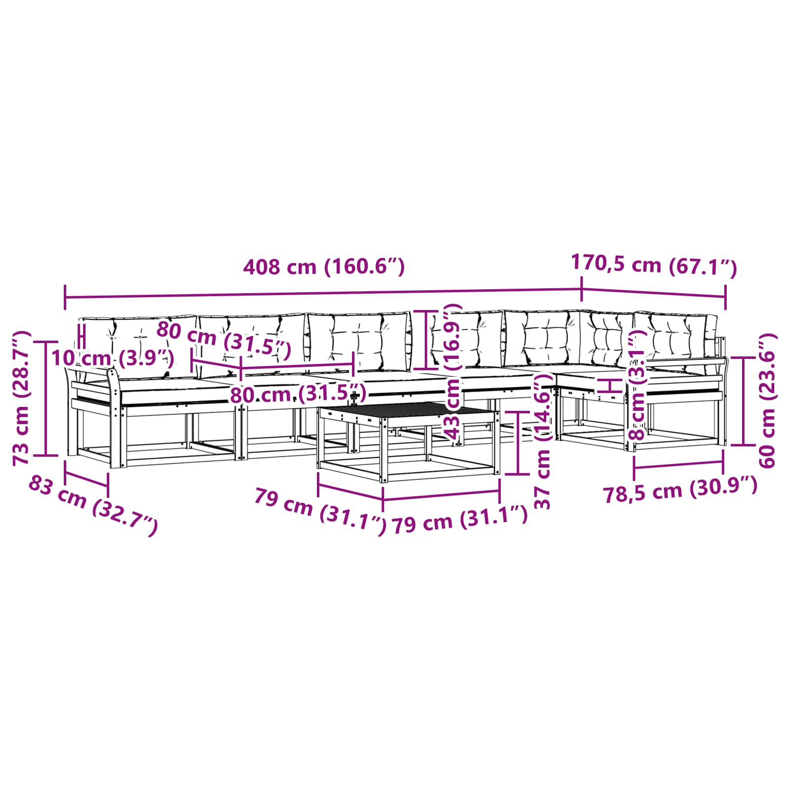 Set vanjskih sofa 7 pcs Bijela i krem 79 x 79 x 37 cm Poliester