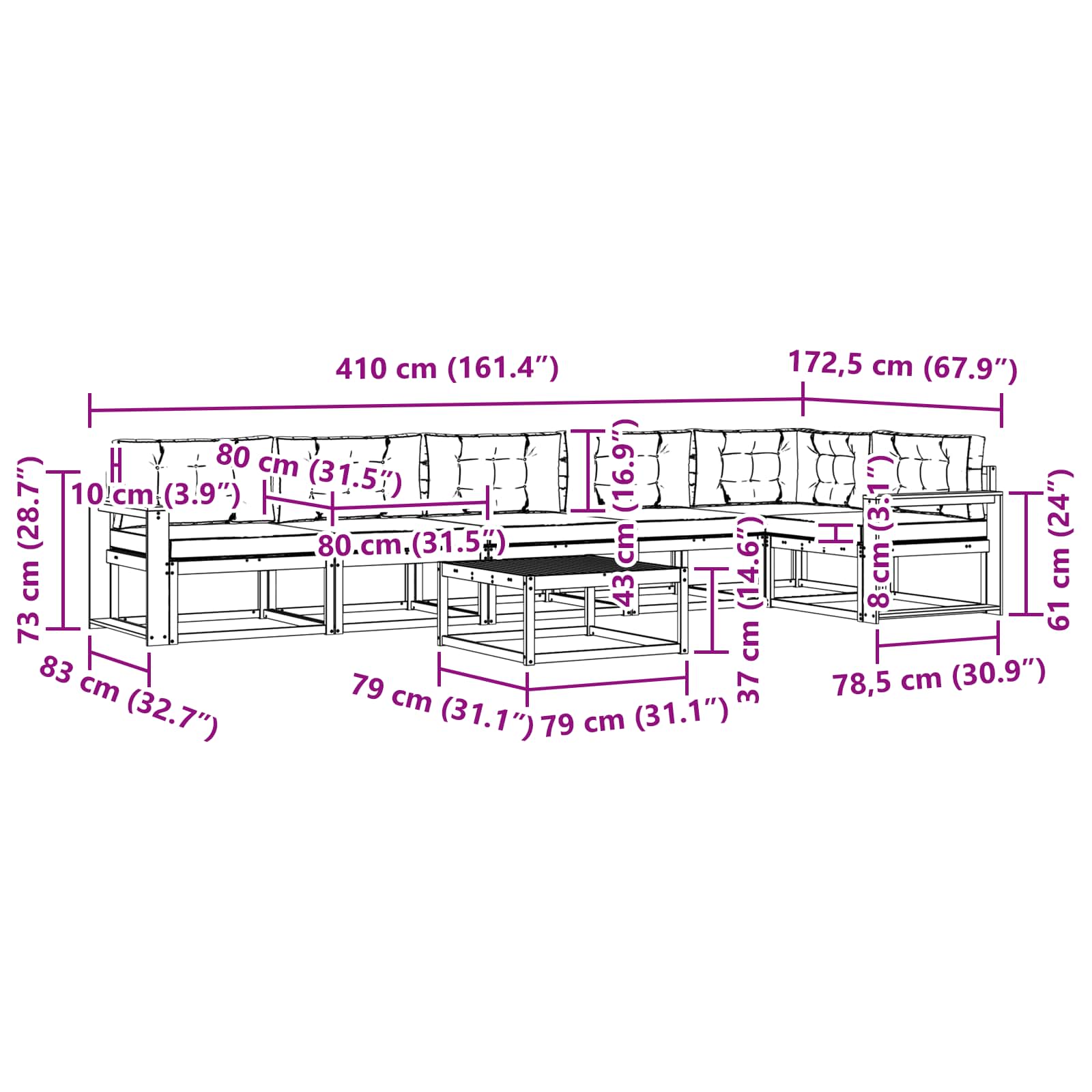 Set vanjskih sofa 7 pcs Bijela i bež 79 x 79 x 37 cm Poliester