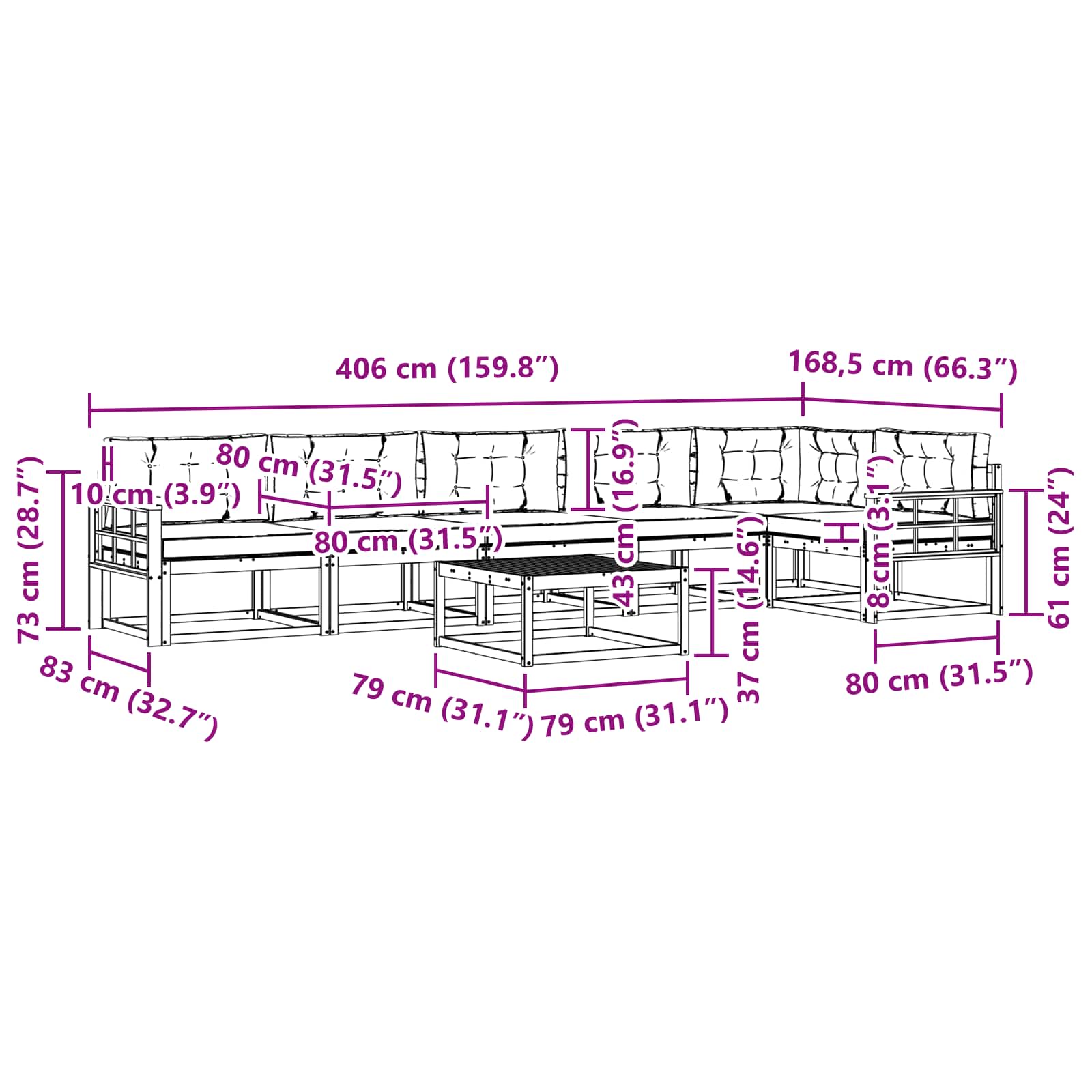 Set vanjskih sofa 7 pcs Bijela i svjetlosiva 79 x 79 x 37 cm