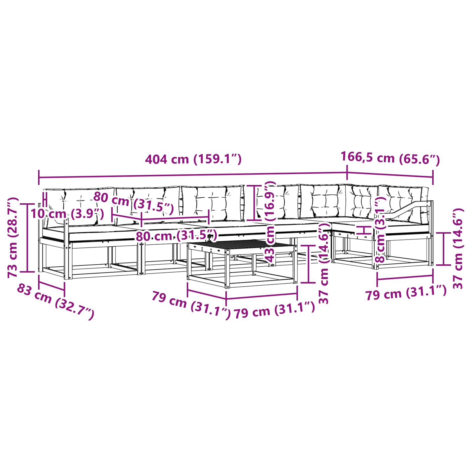 Set vanjskih sofa 7 pcs Bijela i bež 79 x 79 x 37 cm Poliester