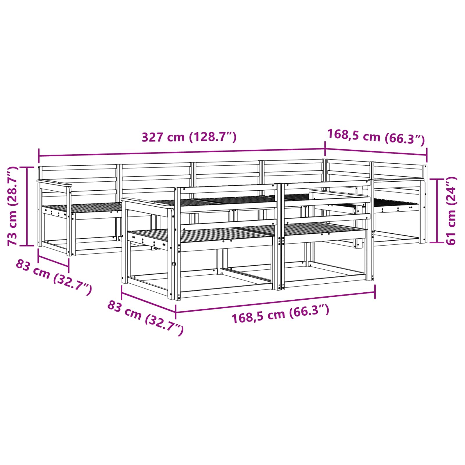 Set vanjskih sofa 8 pcs Bijela 327 x 168,5 x 73 cm